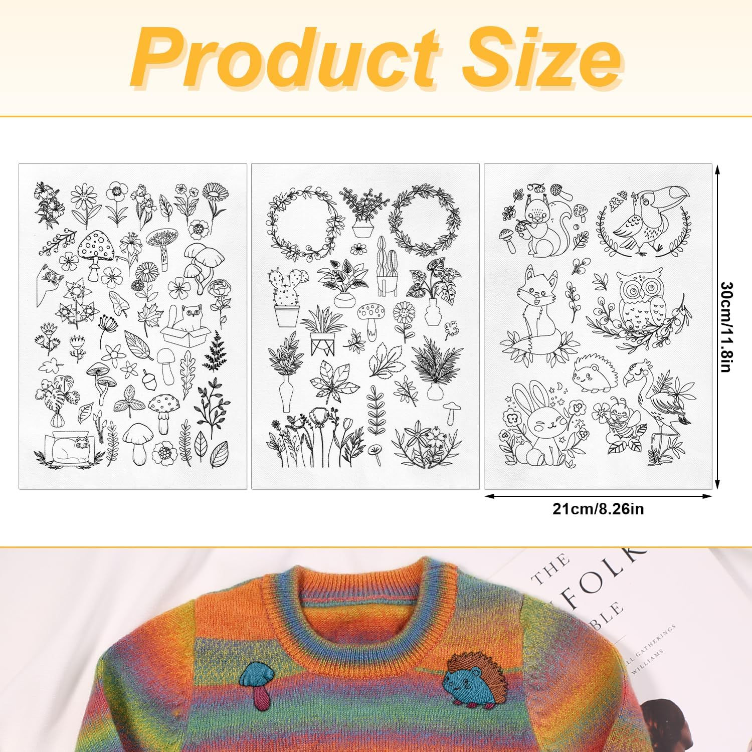 3 Sheets Water Soluble Embroidery Stabilizers, Botanical Flower Pattern Stick Embroidery Transfer Paper Peel Stick Embroidery for Bag Hat Fabric Hand Sewing Beginners Lovers image number 2