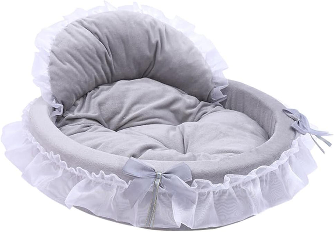 AIMALL Soft Princess Pet Bed with Lace Design and Removable Cushion for Cats and Small Dogs Anti-Slip Bottom 18.9 Inches Diameter
