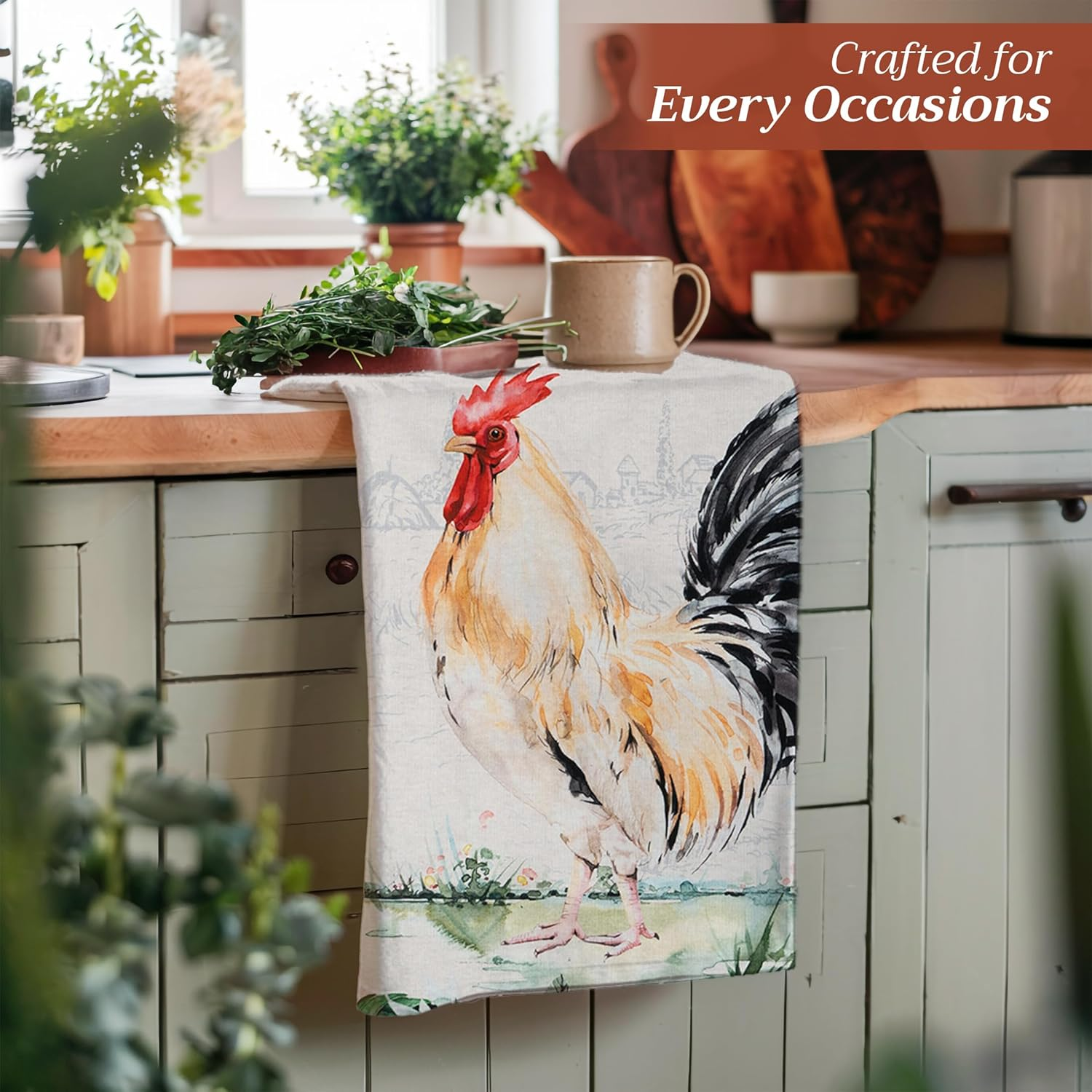 Maison D'Hermine Kitchen Towels Set of 2 100% Cotton 27.50" X 20" Reusable Cloth Tea Dish Towels Absorbent with Hanging Loop for Kitchen, Home, Dining, Cocktail Parties Spring/Summer (Campagne) image number 5