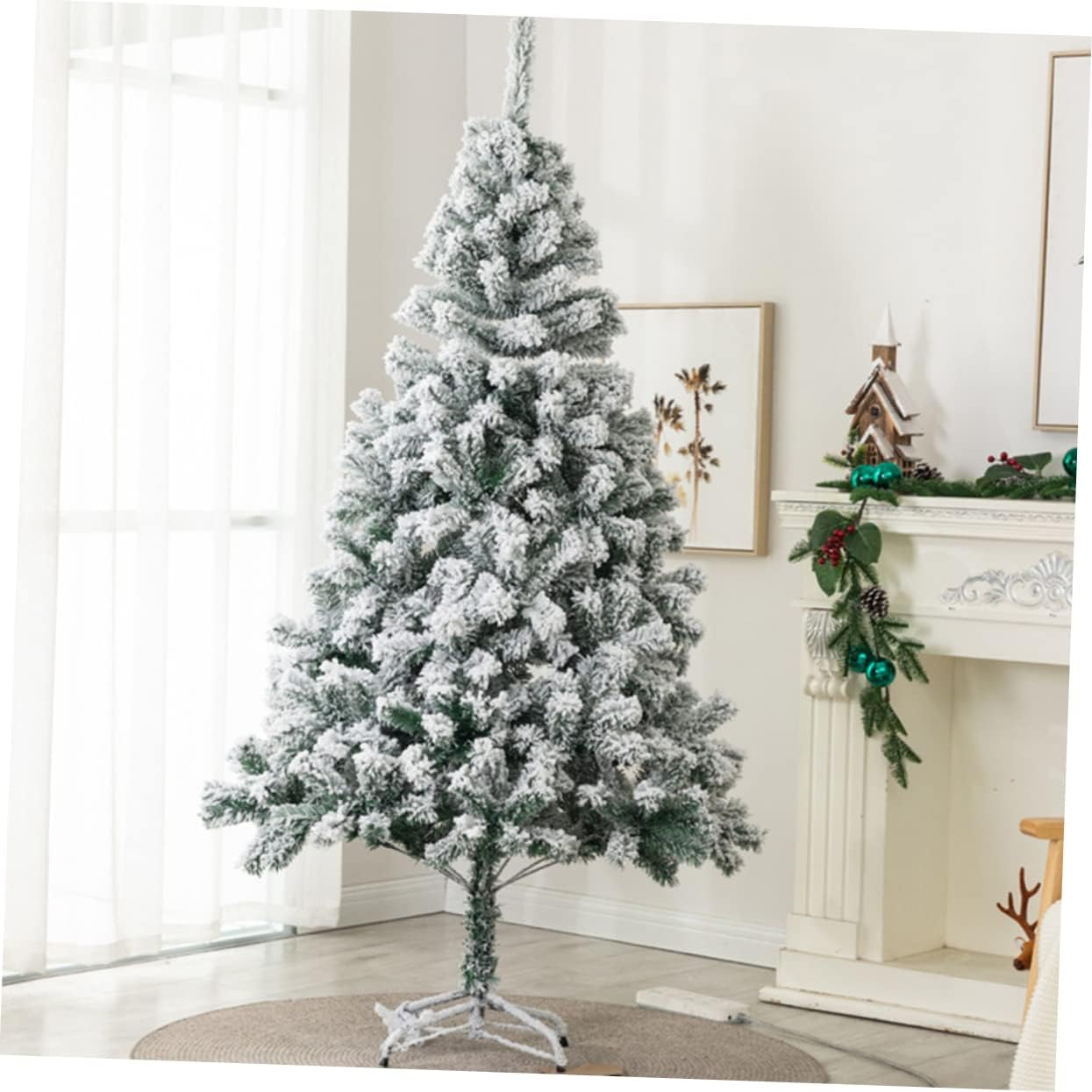 Artificial Snowy Xmas Tree Decoration 60Cm 70-Branch Simulation Xmas Tree with Dense Flocking, White Velvet Christmas Ornament for Home Holiday Festival Random Style image number 5