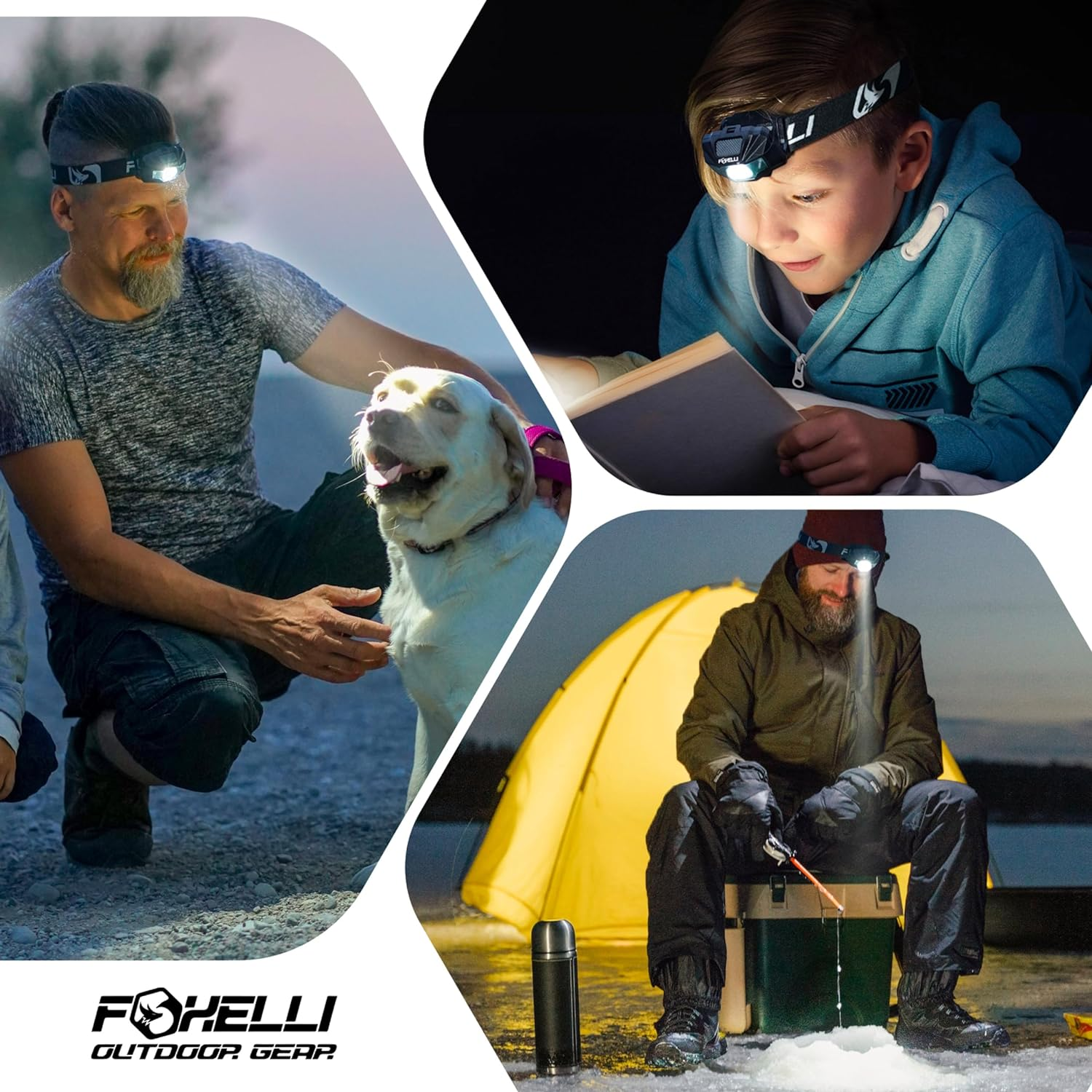 Foxelli USB‑C Rechargeable LED Headlamp, Ultra Light 2.4Oz and 180 Lumens Bright, Red/White Light, 5 Modes, IPX5 Waterproof, 40 Hours Running Time