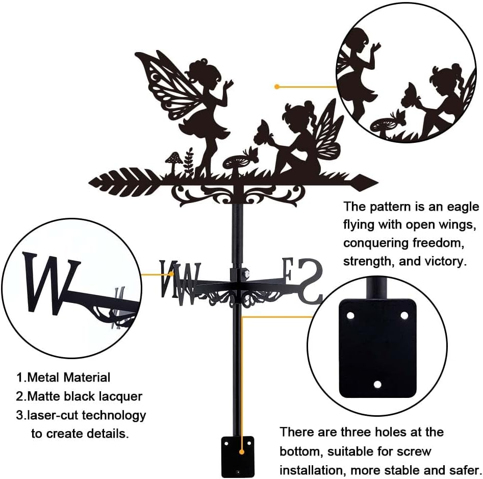 SUPERDANT Fairy Weathercock Meadow Mushroom Weather Vane for Roof Metal Weather Vane Farm Weathervane Wind Direction Indicator Yard Outdoor Weather Vane for Barns Gardens Weather Vane Yard image number 6