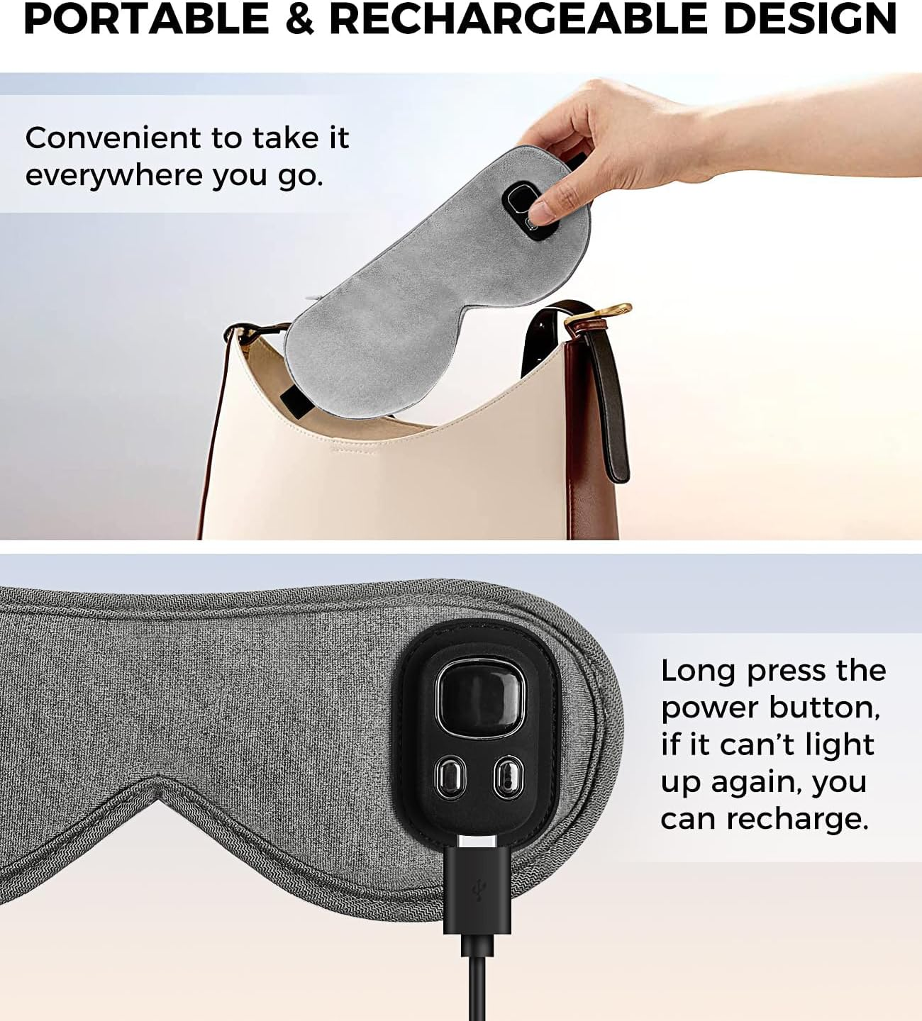 Aroma Season Heated Eye Mask, Cordless Warm Eye Compress, 4 Temperature Level, Light-Blocking,1000Mah, Washable Design, Gifts for Men Women(Grey) image number 6