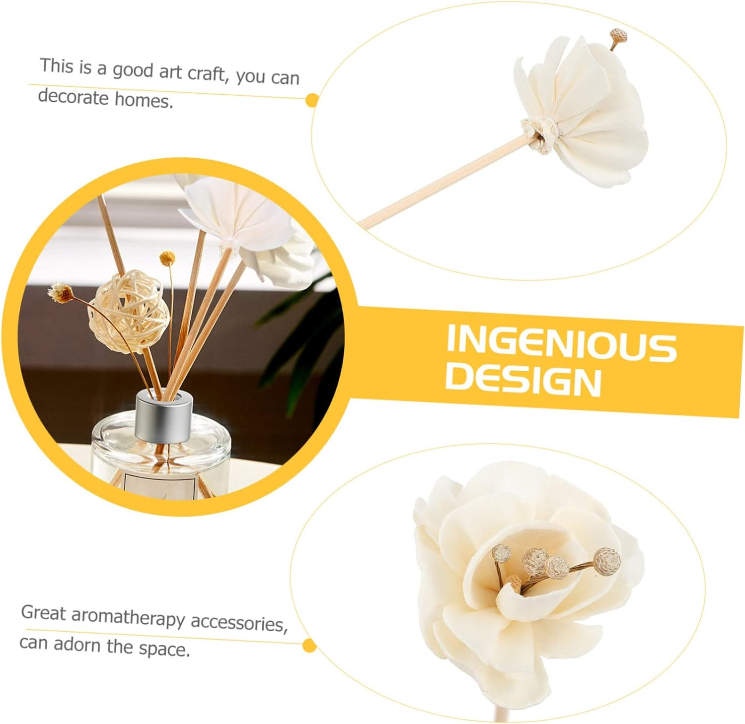 5Pcs Rattan Diffuser Sticks Dried Peony Flowers for Essential Oil Natural Handmade Air Freshener for Home Office Wedding and Event Decor image number 5