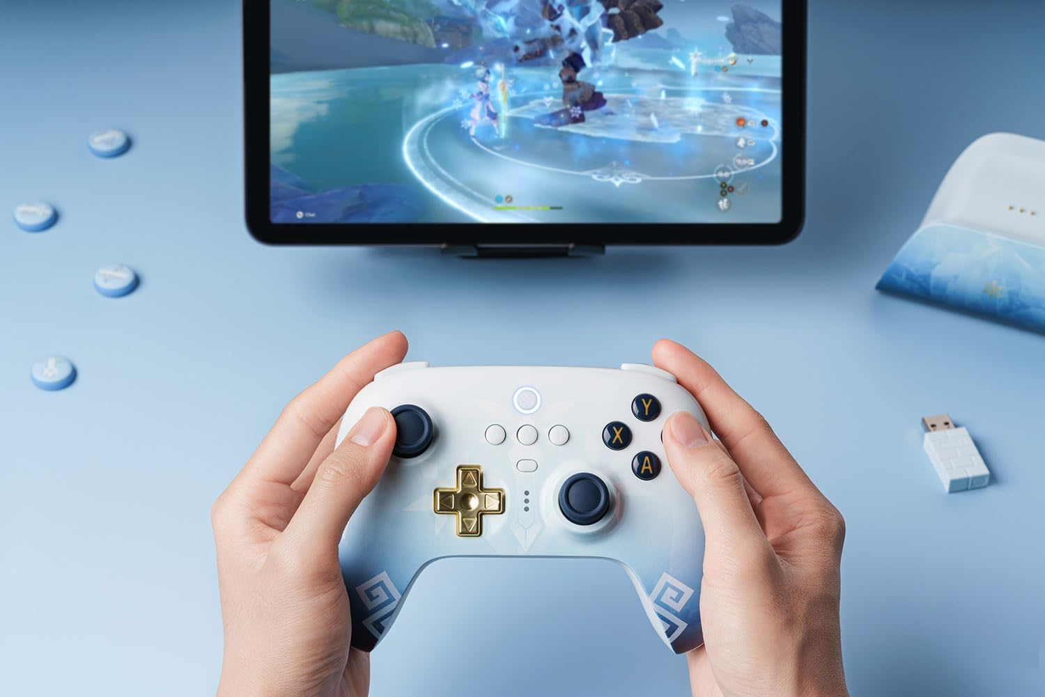 8Bitdo Ultimate 2.4G Wireless Controller for PC, Android, Steam Deck, and Apple - Chongyun Edition (Officially Licensed by Genshin Impact) image number 6