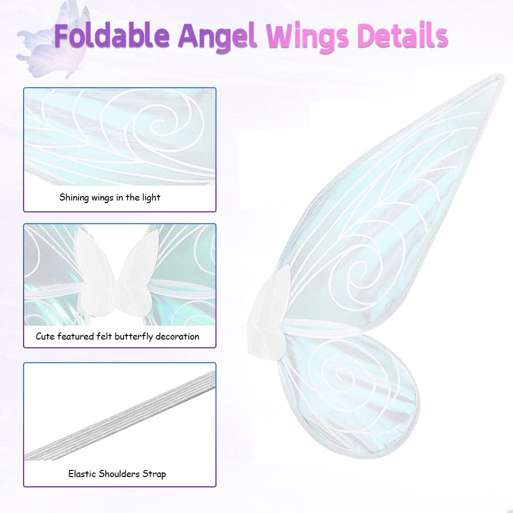 Butterfly Fairy Halloween Costume Angel Wings,Fairy Wings Dress up Sparkling Sheer Wings for Kids Girls Women (White) image number 5