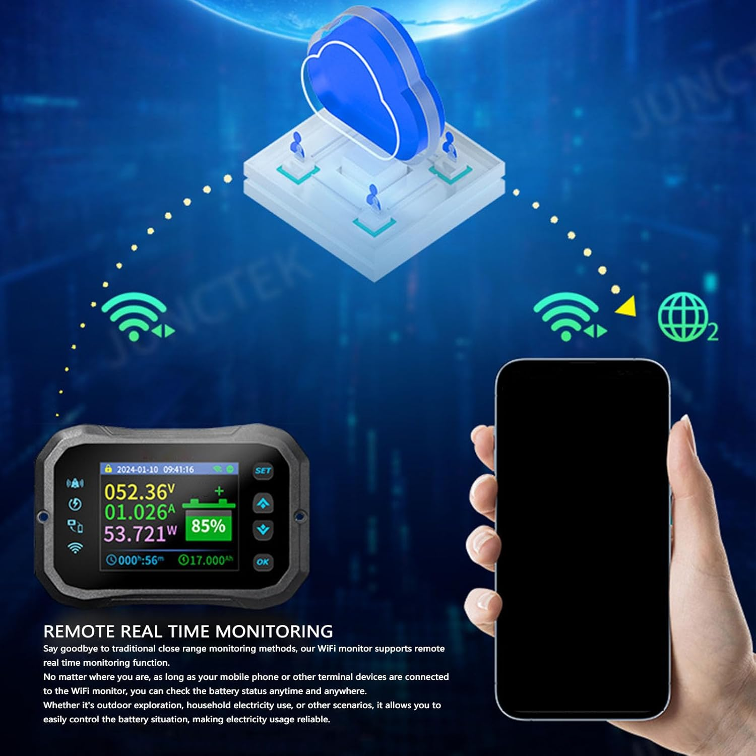 Wifi RV Coulomb Meter,Remote Monitoring,Battery Capacity Power Voltmeter 10-100V 100A,Optimized Interface,High Precision,Dark and Light Mode image number 1