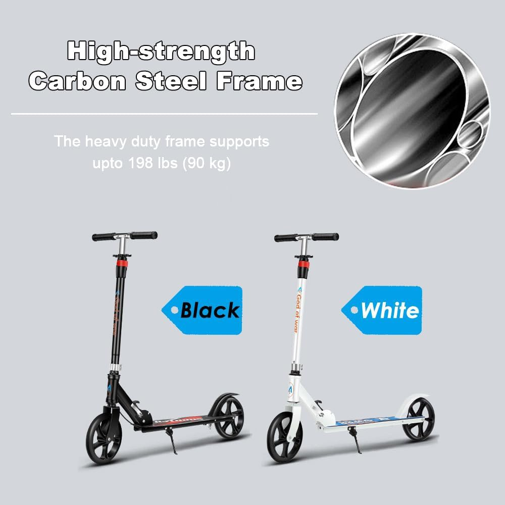 Folding Kick Scooter, Adjustable Height Handlebar, Extra Large Wheels, Fender Brake, Max Capacity 70-90 Kg, Black image number 2