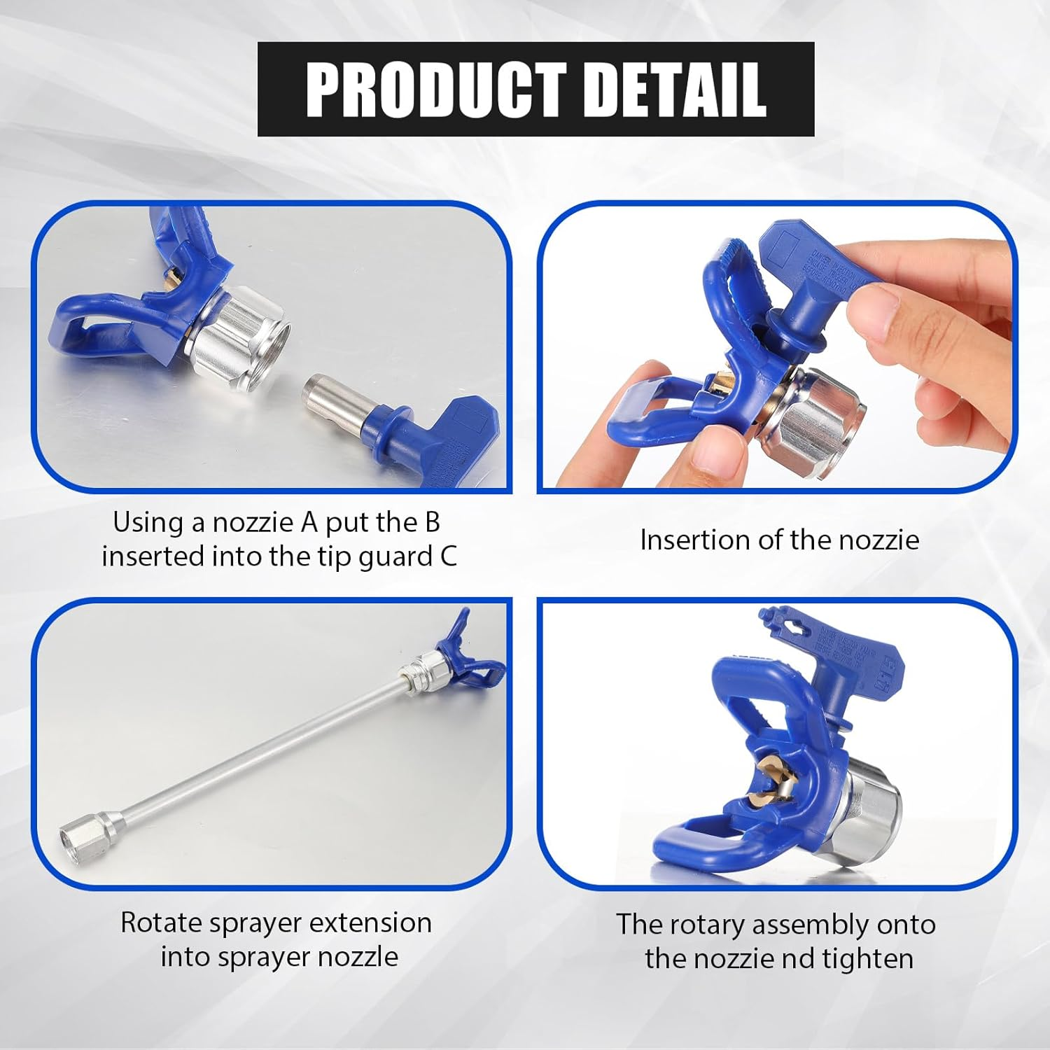 9 Pieces Paint Sprayer Airless Reversible Spray Tip Nozzles Airless Sprayer Nozzles and Spray Gun Tip Extension with Red Guard Pole Rod and Paint Tips (109, 213, 315, 413, 621) image number 4