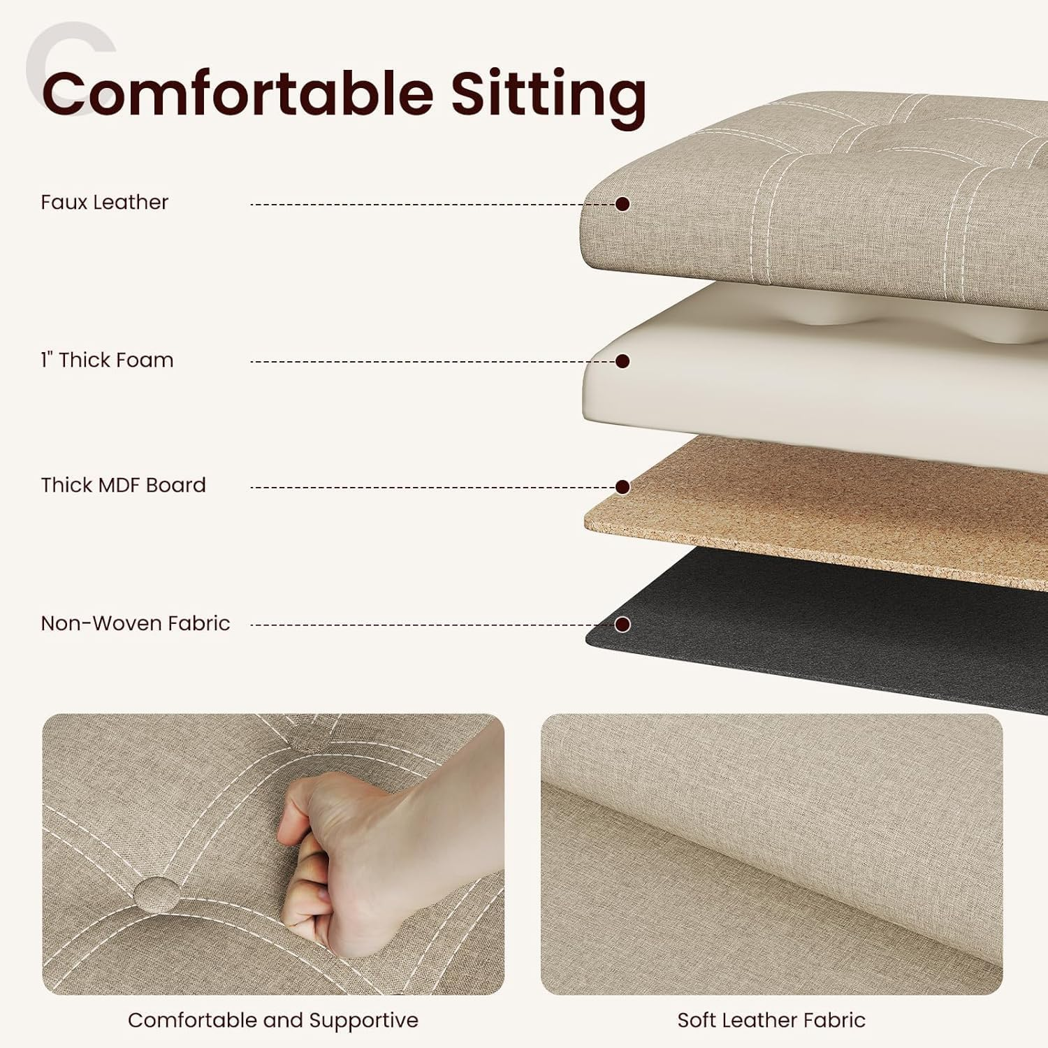 Mofish 15/30 Inch Folding Storage Ottoman Bench,Storage Chest Footrest Step Stool with Padded Seat for Bedroom Hallway Living Room, End of Bed Storage Seat, Linen Fabric image number 5