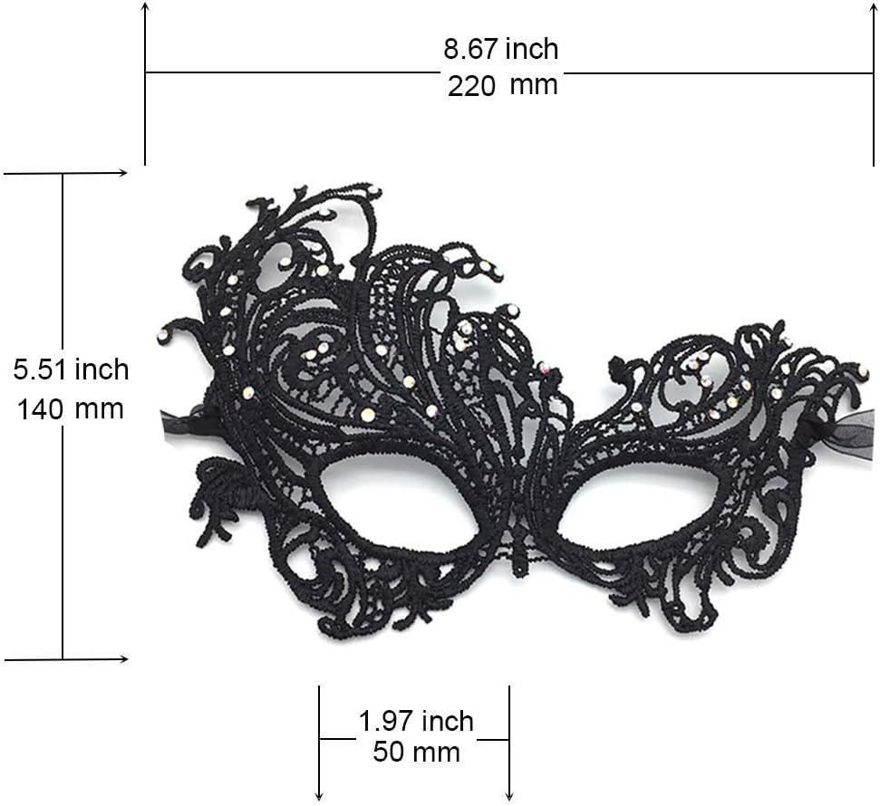 Imapo Masquerade Mask with White Rhinestones, Halloween Mardi Gras Masks for Women Lady, Christmas Cosplay Venetian Party Prom Ball Lace Eye Masks - Phoenix (Black) image number 3