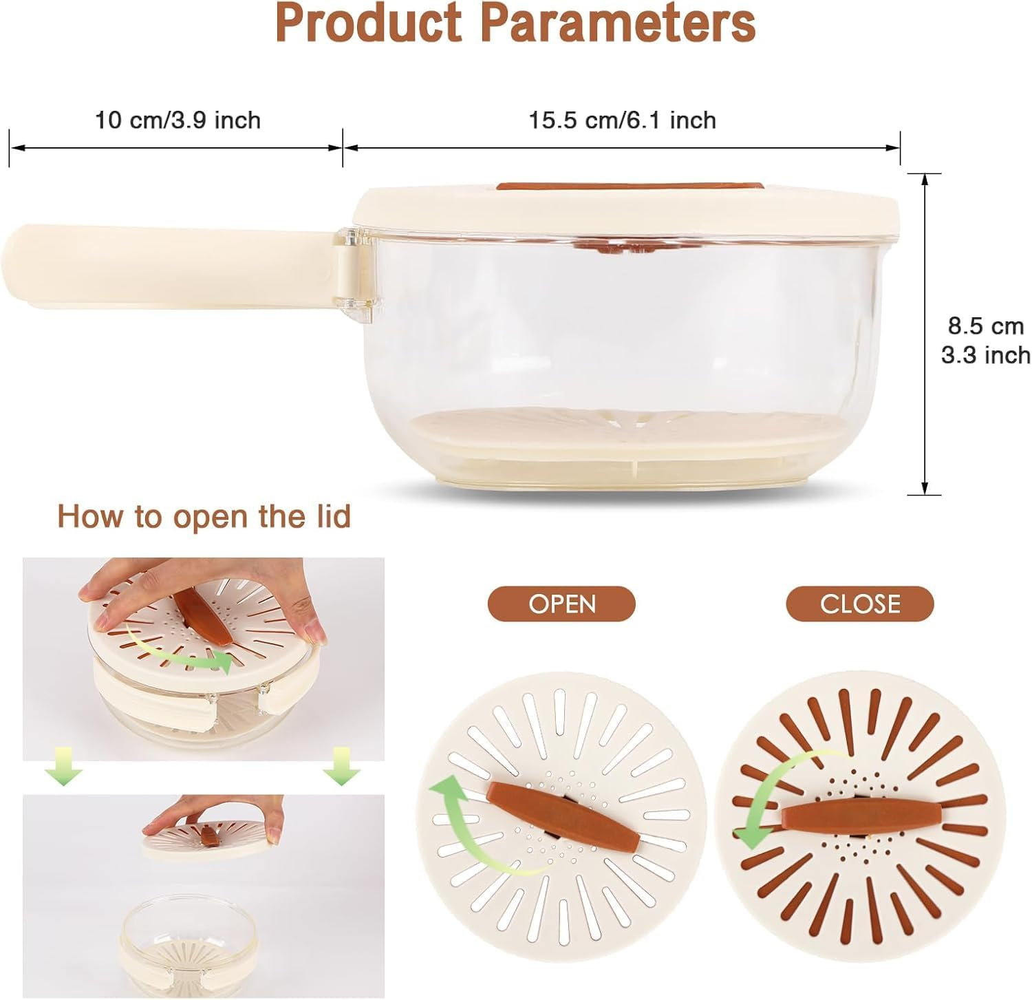 Foldable Colander with Lockable Lid, Multifunctional Strainer Bowl Food Drainer for Kitchen and Fridge, BPA Free Fruit and Vegetable Washing Bowl with Portable Handle for Easy Storage image number 6