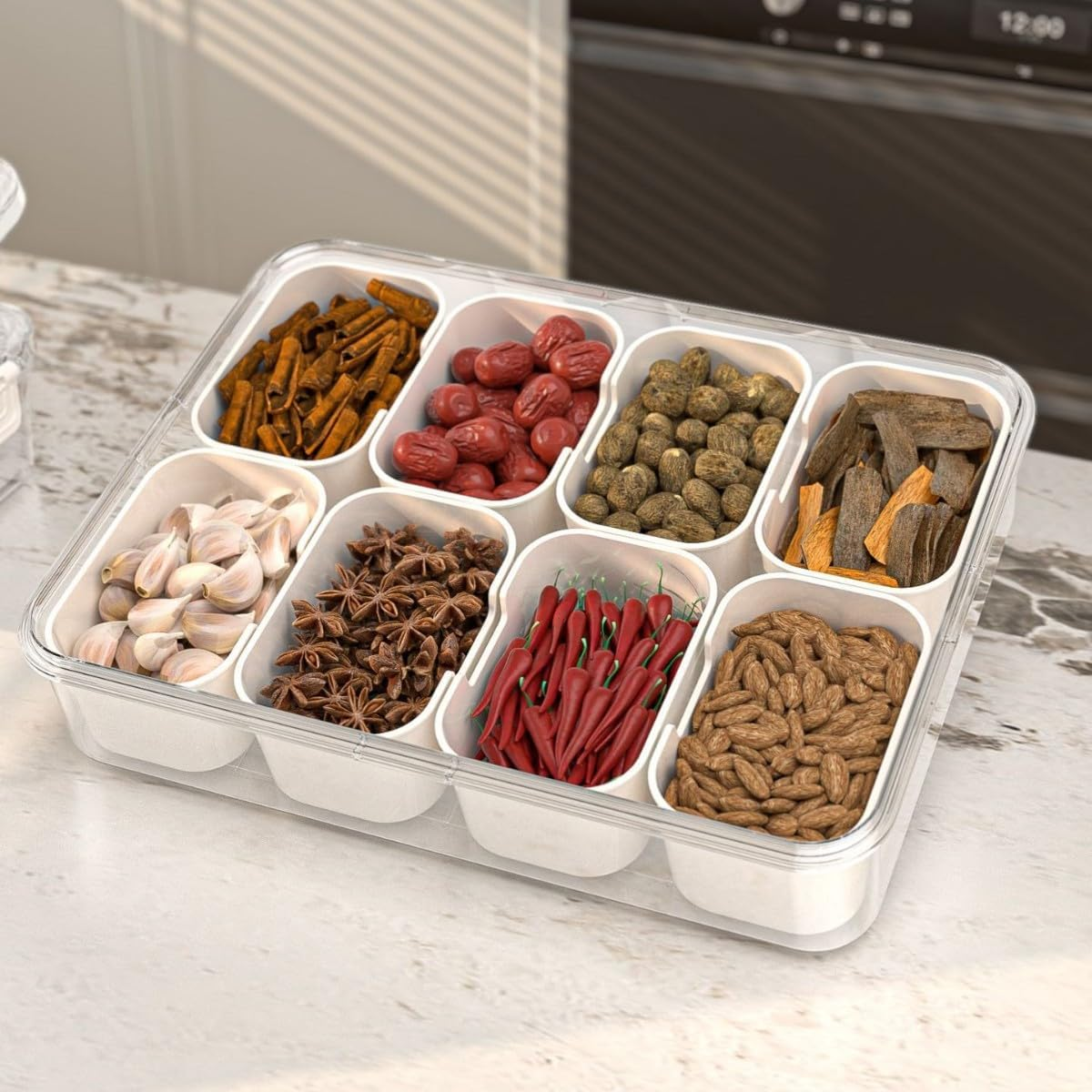 8-Grids Condiment Box, Set of Seasoning Box with Lids and Spoons for Kitchen/Refrigerator, Pepper Spice Salt Sugar Storage Container (2-Pack) image number 6