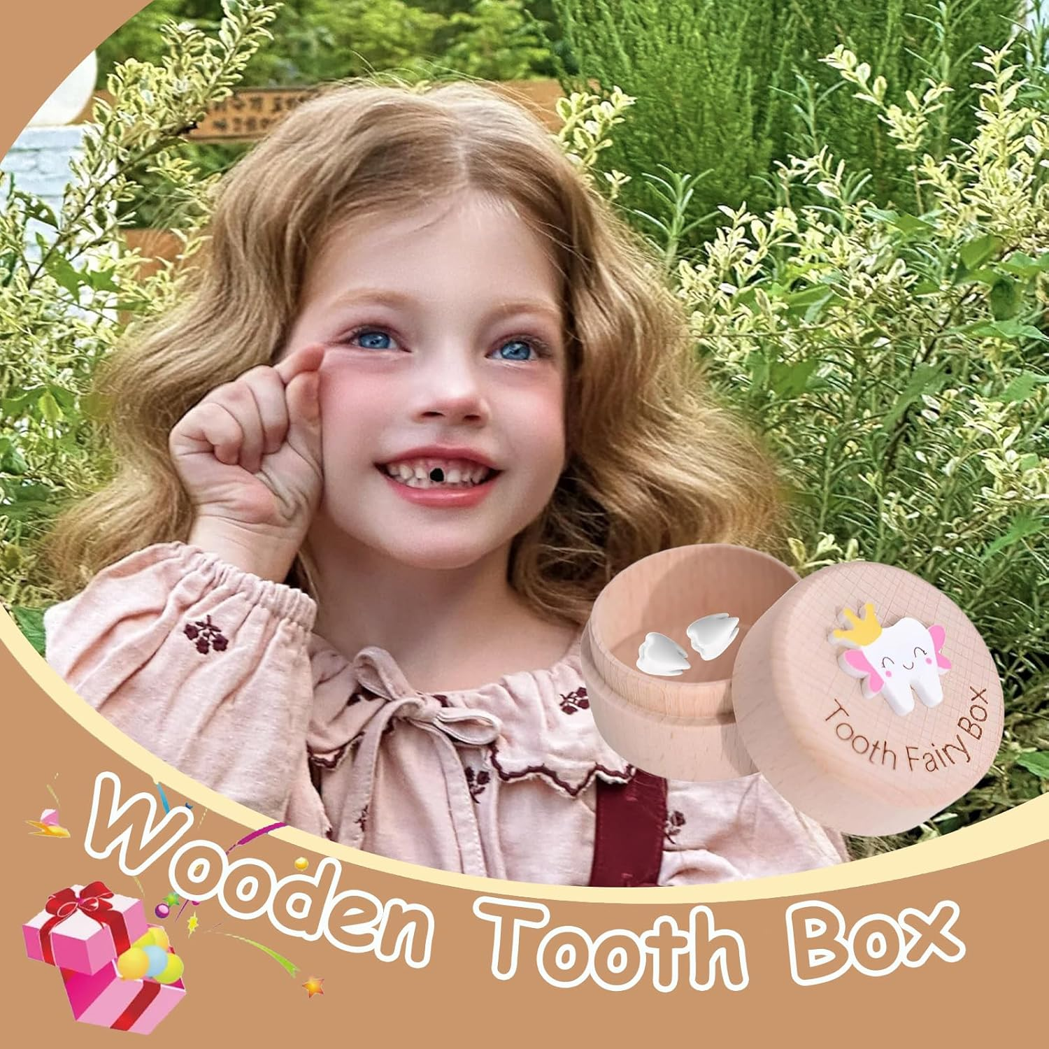 2 Pcs Set Wooden Tooth Fairy Box Tooth Fairy Bag 3D Carved Wooden Toothfairy Box, Collect Lost Teeth Dropped Keepsake Storage Baby Shower Birthday Gift image number 4