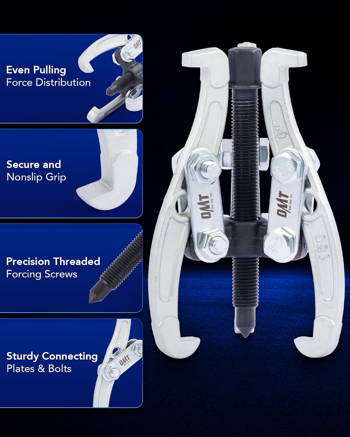 Orion Motor Tech Gear Puller Set, 3" 4" 6" 3 Jaw Puller Kit for Pulley Gear Bearing Flywheel Removal, Heavy Duty Pulley Puller with Reversible Jaws 3 Pcs Bearing Puller Tool Kit image number 5