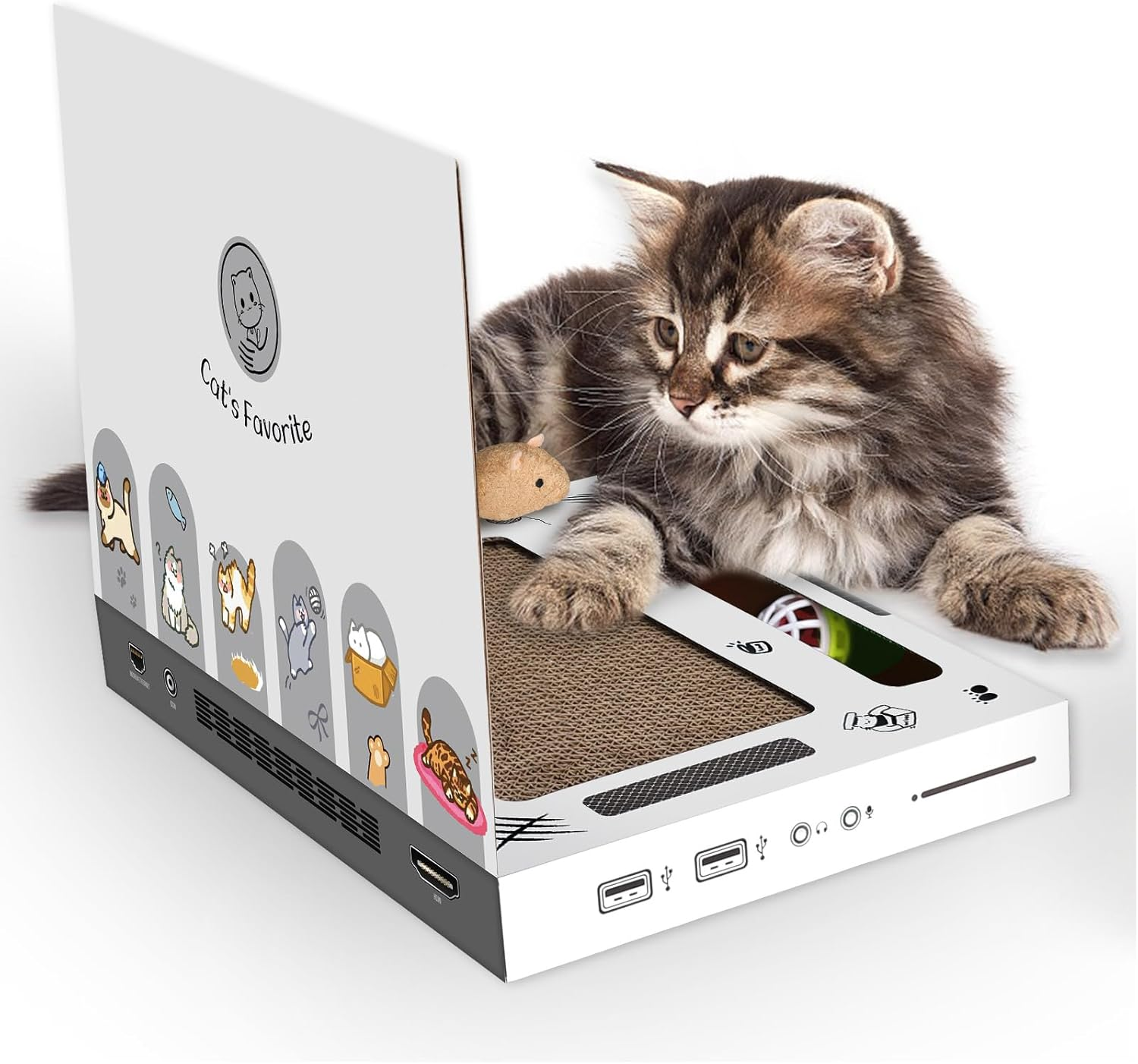 Cat Scratcher,Laptop Board with Furry Mouse Toy Mouse, Game Console Computer Shape, Interactive Cat Toys, Creative Cat Scratching Board, Wear-Resistant Foldable Cat Scratching Board image number 4