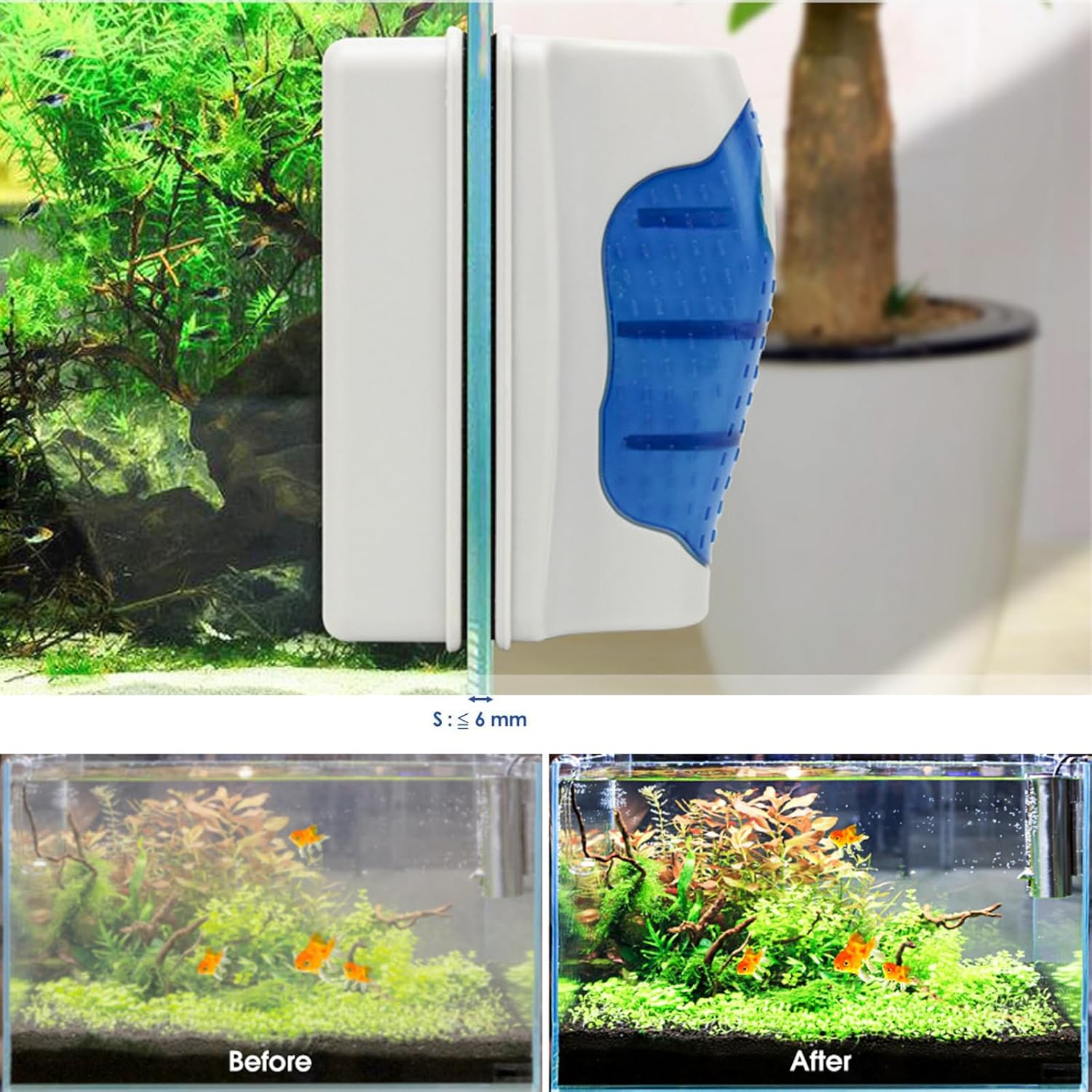 Magnetic Aquarium Fish Tank Glass Algae Scrapers Glass Cleaner Scrubber Clean Brush [Floating,Scratch-Free,Non-Slip,Magnetizing]Bestie of Aquarium (L) image number 5