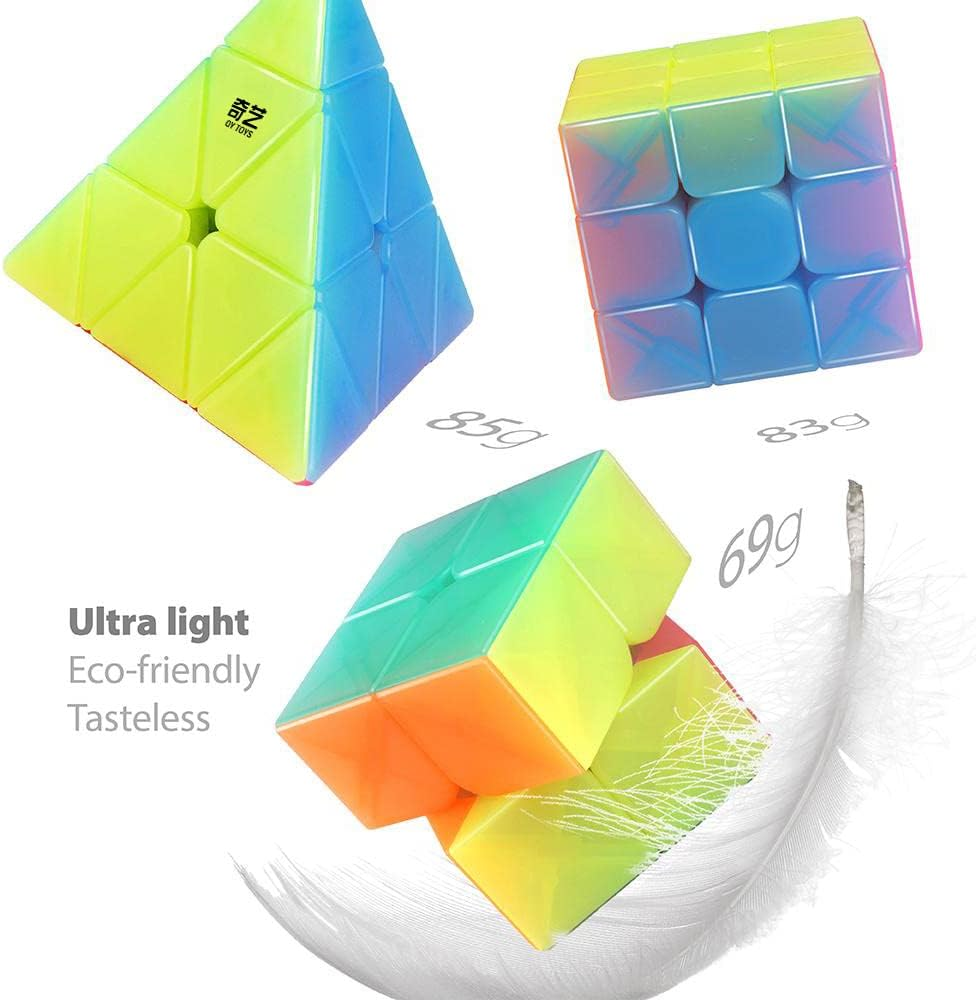 D-Fantix QYTOYS Jelly Stickerless Speed Cube Set, Qidi S 2X2 Warrior W 3X3 Qiming Pyramid Magic Cube Puzzle Toys image number 3