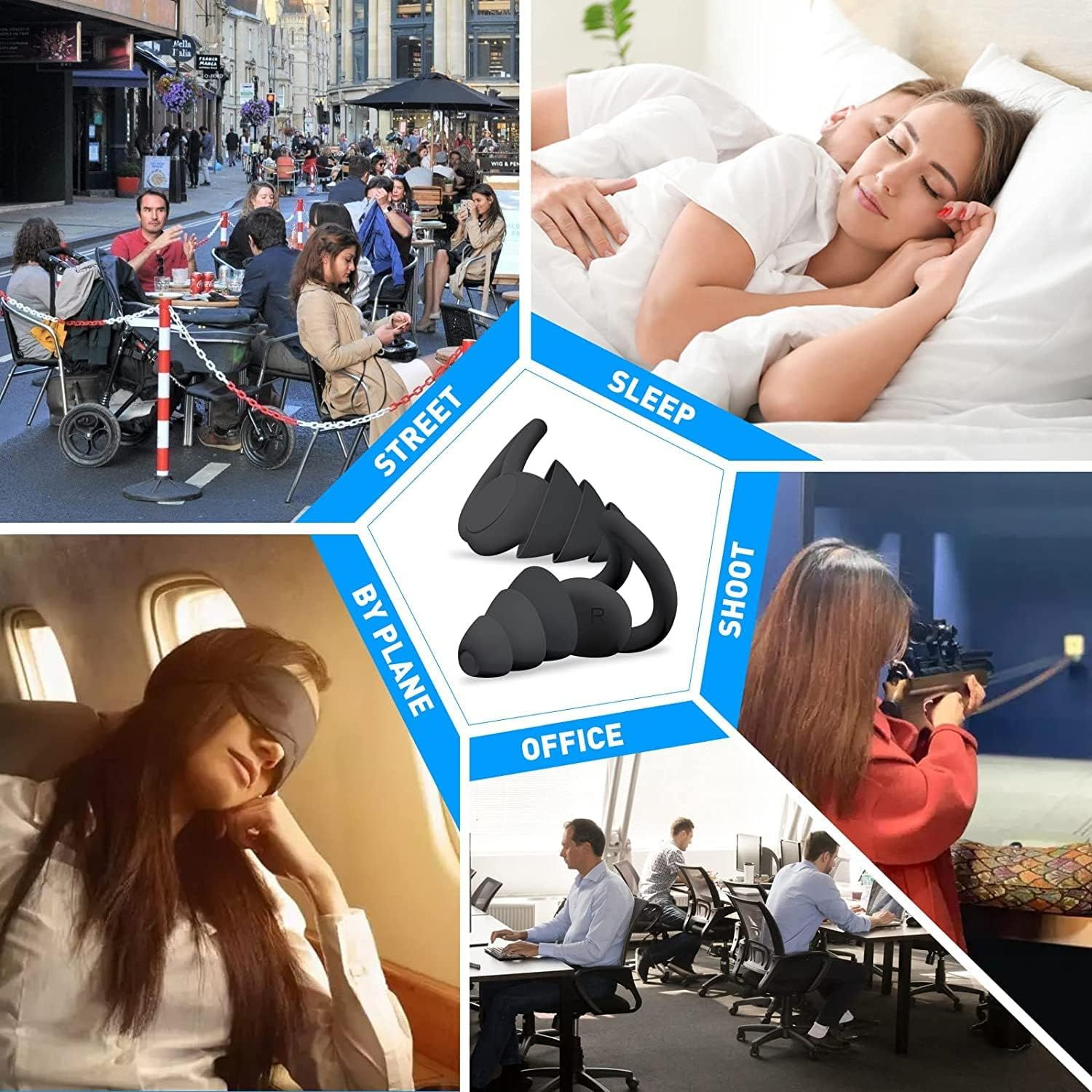 WININMETA Ear Plugs for Sleeping Noise Cancelling, Reusable Soft Silicone Ear Plugs for Noise Reduction, Washable Hearing Protection for Sleep Snoring, Work, Travel, Concert, Motorcycle, Black image number 6