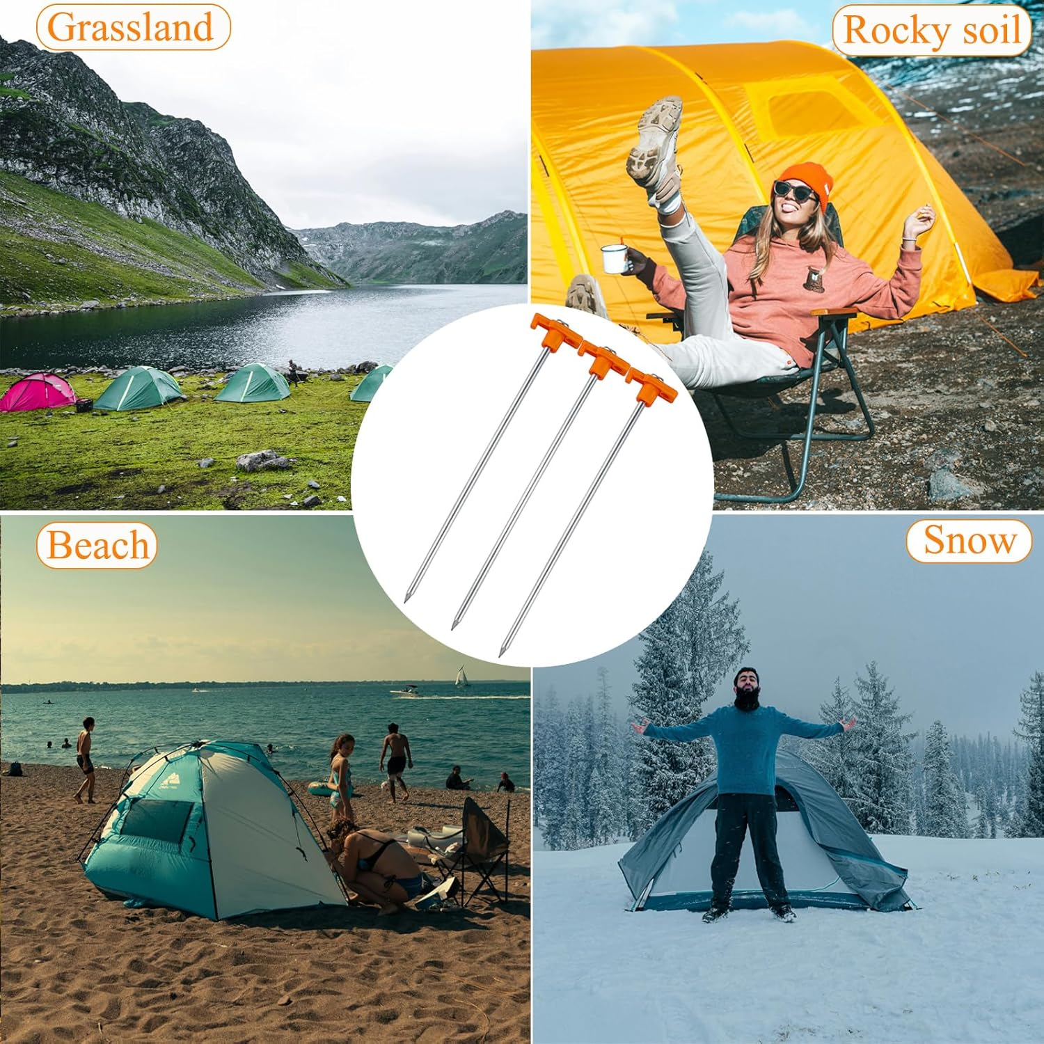 20 Pcs 25Cm Tent Pegs Heavy Duty Ground Stake for Camping, Galvanized Non-Rust Metal Tent Spikes Yard Stakes for Outdoor Canopy Garden Hiking -Orange image number 1