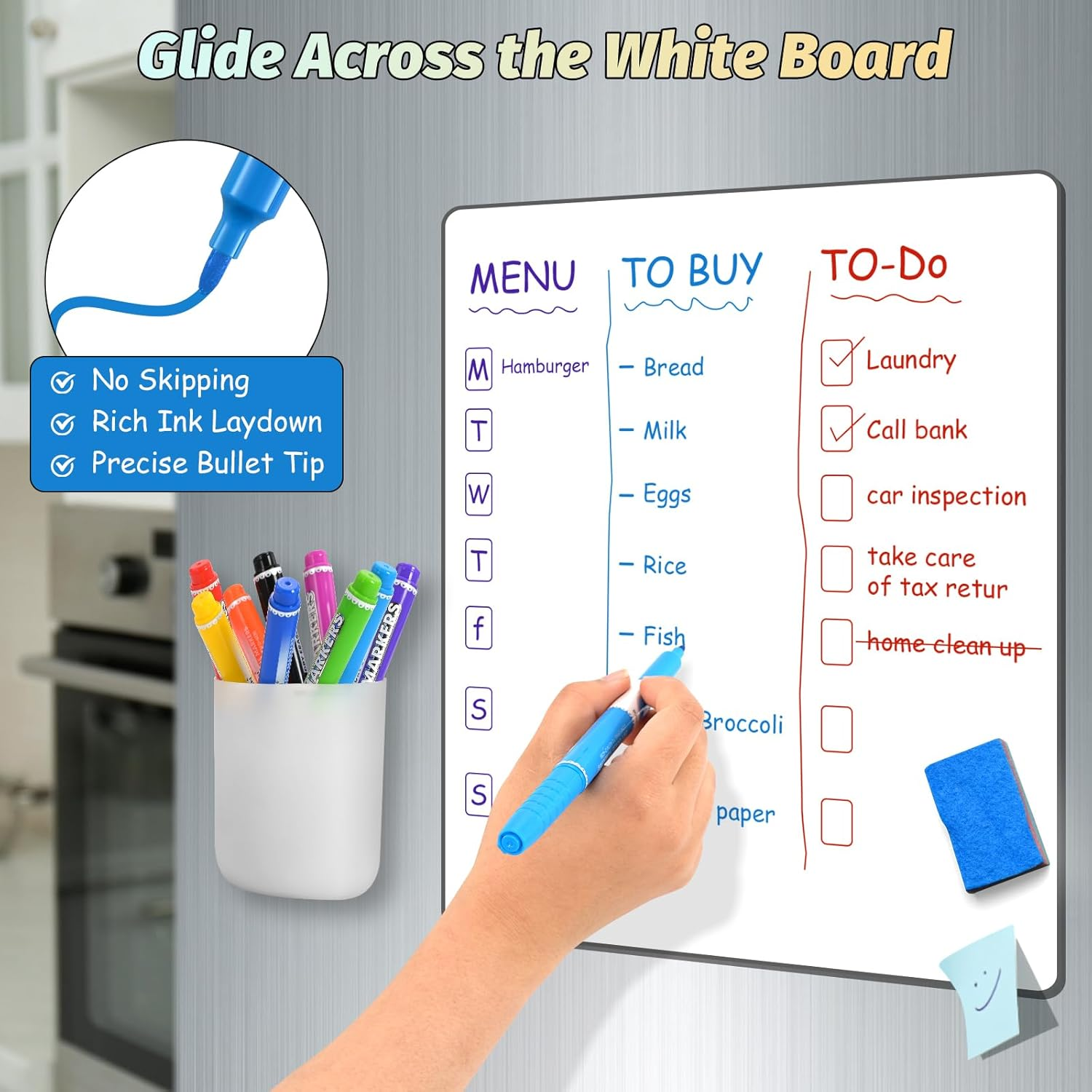 SUIN 9 Colour Low-Odour Whiteboard Markers - Slimline Pens, Medium Fine Tip Whiteborad Pens for Home, Work, School (Pack of 9) image number 6