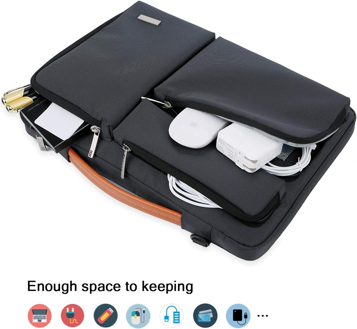 Lacdo 15.6 Inch 360&deg; Protective Laptop Messenger Shoulder Bag for 15.6" Acer Aspire 5, Lenovo Ideapad V145, Asus Vivobook 15, Msi Gl66, Hp Elitebook 850, Dell Inspiron Notebook Water Repellent, Black image number 6