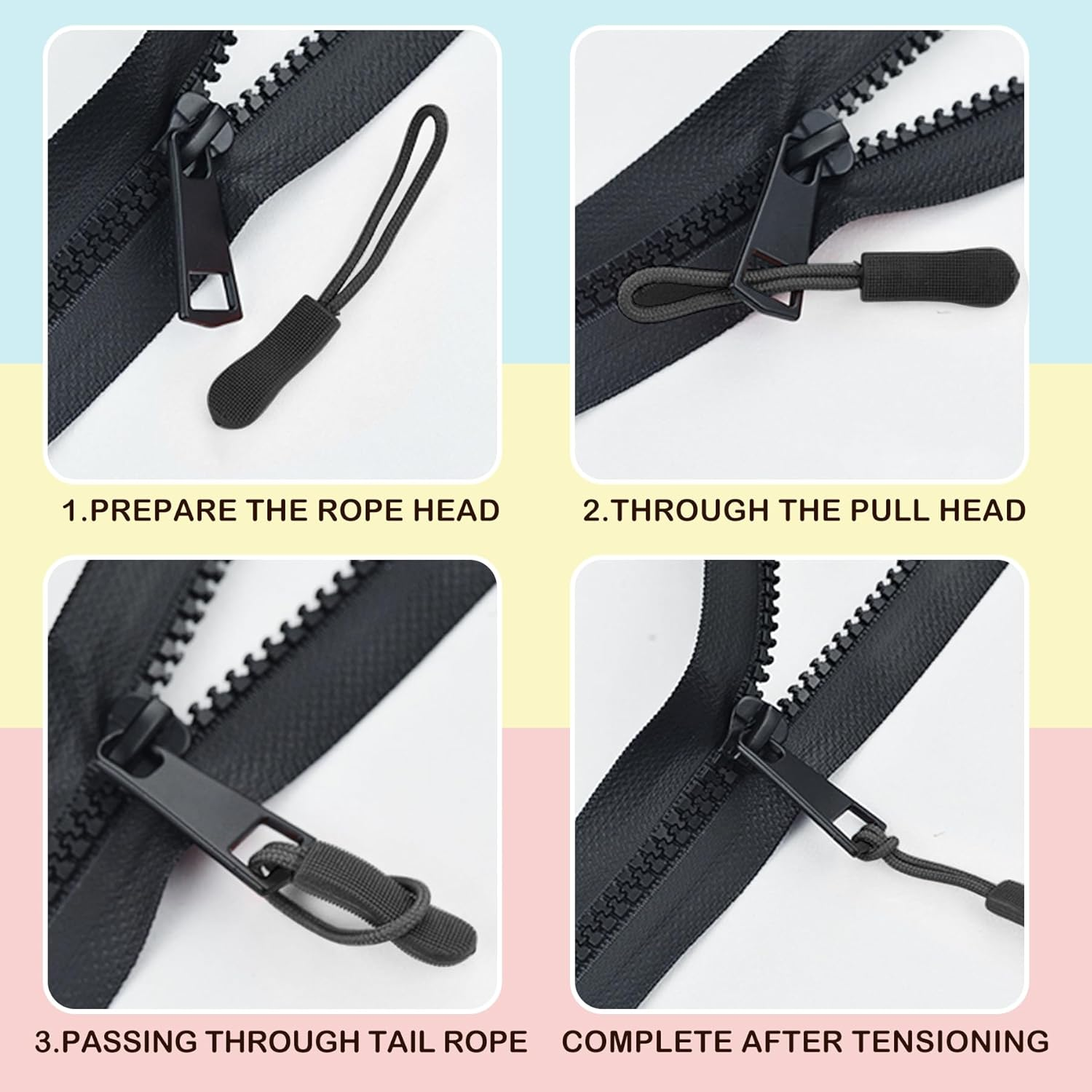 BOROLA 20Pcs Durable PVC Nylon Zipper Extension Pulls Replacement Zipper Pulls for Bags, Jackets, Purses, Backpacks Colorful Zipper Nylon Cord(Black Red) image number 5