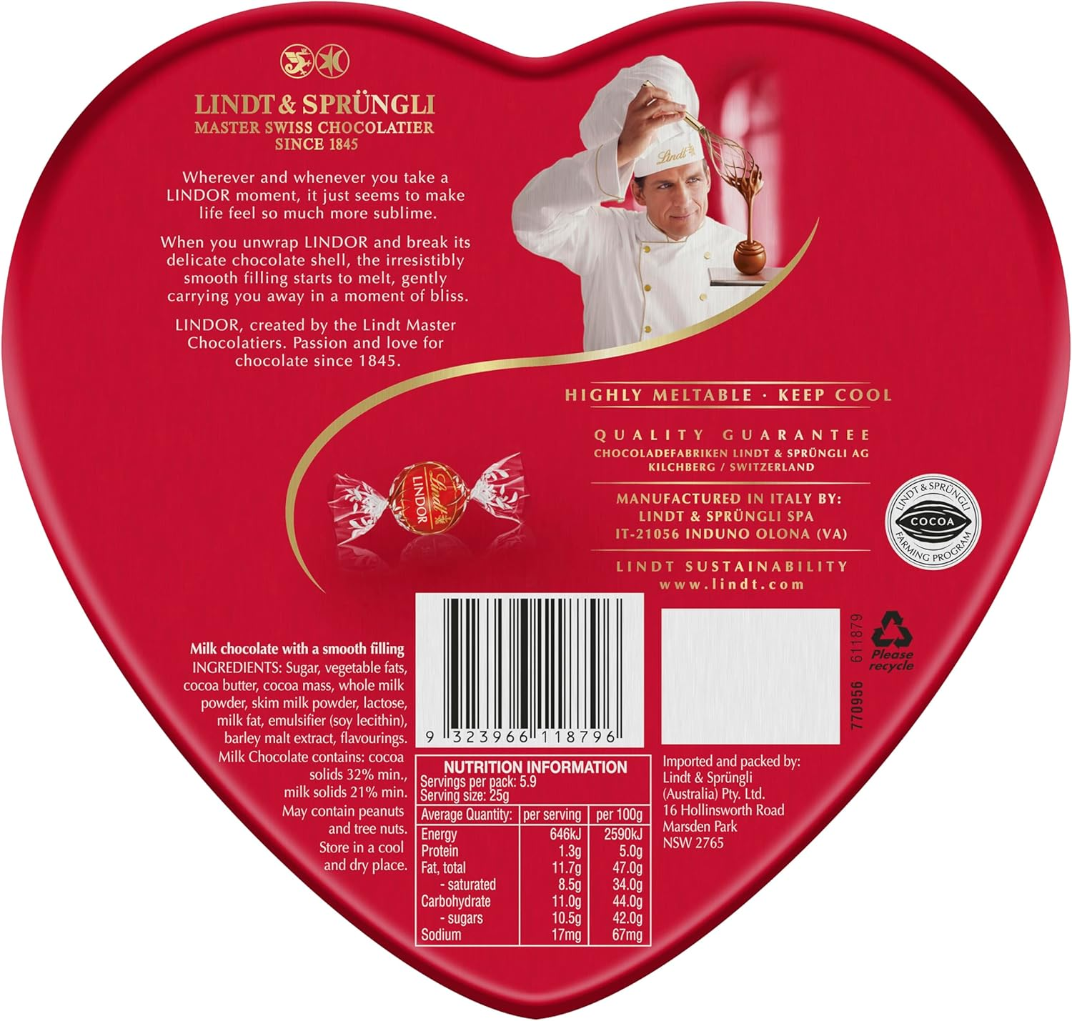 Lindt Lindor Heart Tin Milk Chocolate 147G image number 1