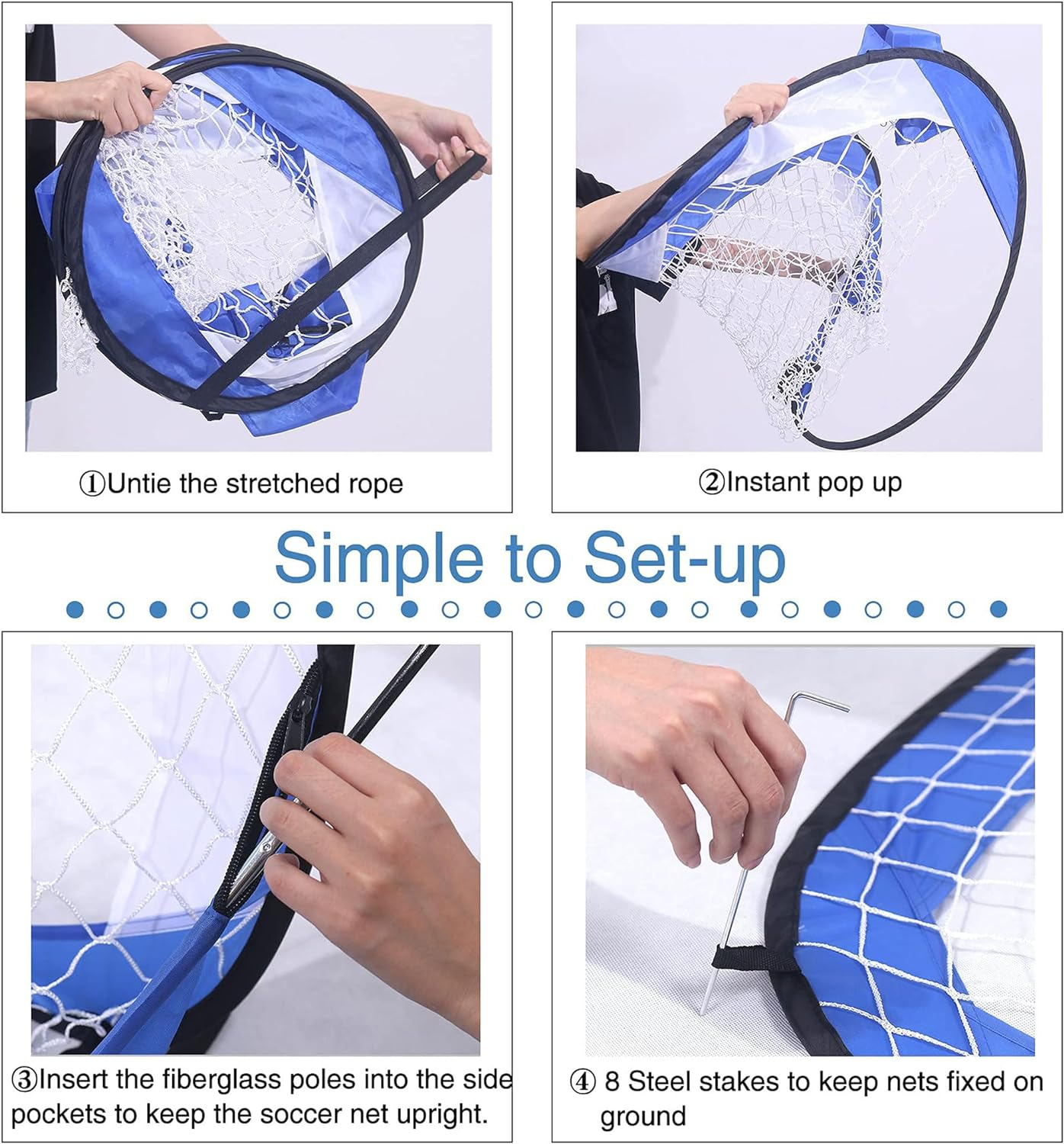 Soccer Goals for Backyard - 4'X 3' FINELAKEFOSEA Portable Soccer Goal Set Training Equipment with Carry Bag, Pop up Toddler Soccer Net for Kids Gift Games, Sports, Outdoor & Indoor Play Green/Blue image number 3