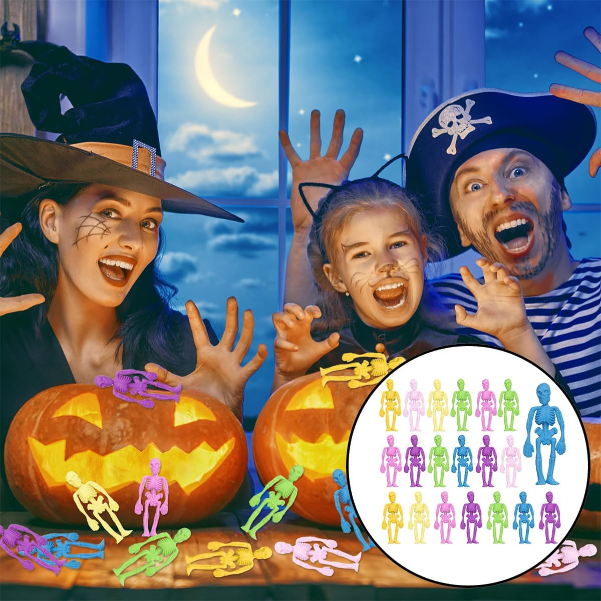 Skeleton Toys, 20 Pcs Soft Elasticity Decompression Skeletons for Halloween Party Favors and Treat Bags (Mixing Colors) image number 5