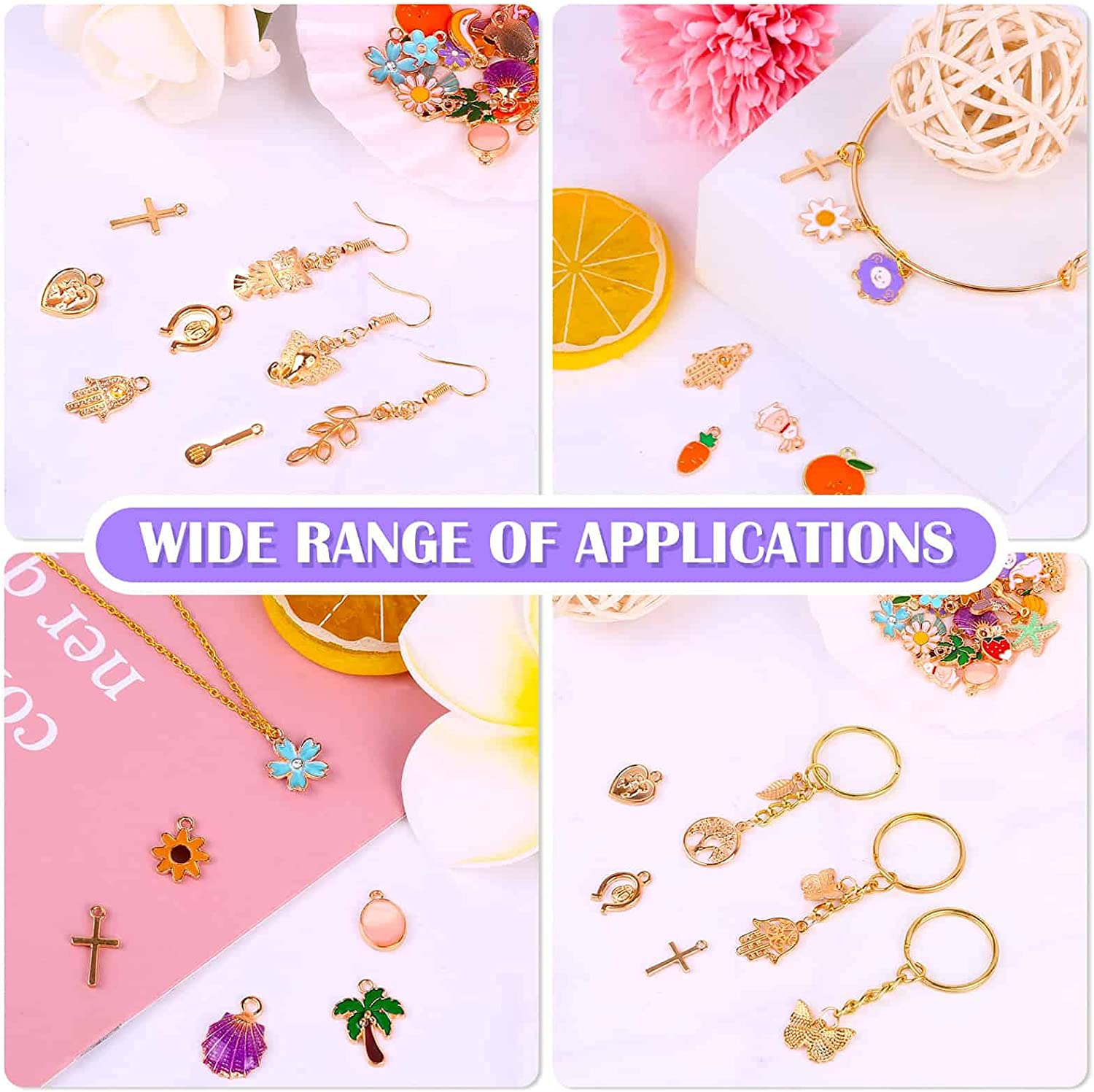 Acejoz 300Pcs Charms for Jewelry Making, Wholesale Bulk Assorted Gold-Plated Enamel Charms Earring Charms for DIY Necklace Bracelet Jewelry Making and Crafting - Assorted,Gold image number 2