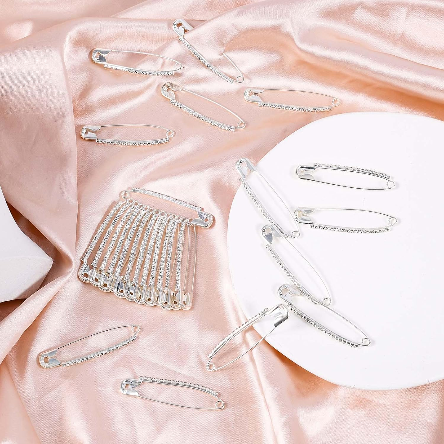 26Pcs Rhinestone Safety Pins, Basting Pins for Quilting Sewing Safety Pins Quilting Basting Pins Curved Basting Pins Curved Safety Pins for Women Skirts Sweater Scarf (Silver) image number 5