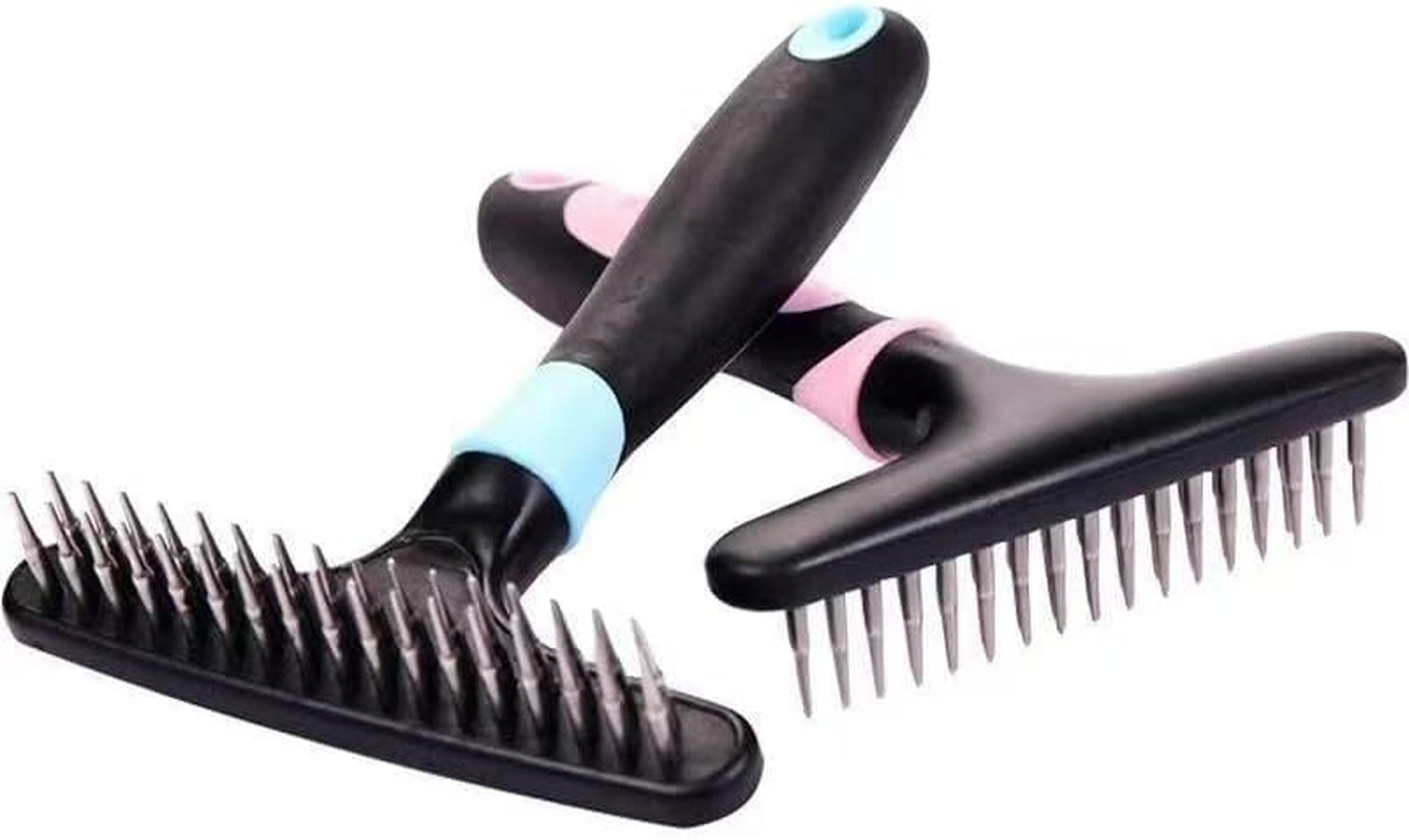 Dog Rake Deshedding Dematting Brush Comb - Undercoat Rake for Dogs, Cats, Rabbits, Matted, Short or Long Hair Coats - Brush for Shedding, Double Row of Stainless Steel Pins - Reduce Shedding by 90% (Pink) image number 1