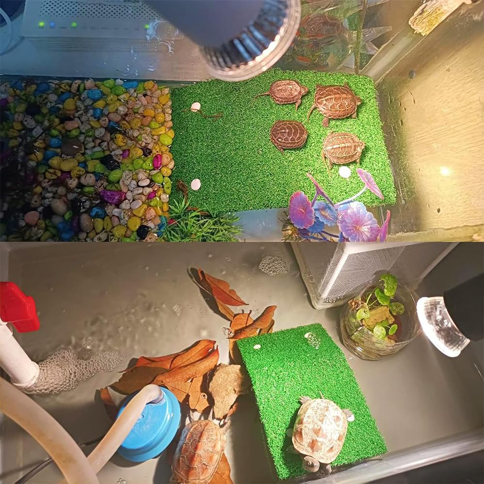 2PCS Turtle Basking Platform, Simulation Grass Turtle Ramp Tortoise Climbing Ladder for Aquarium,Lawn Tortoise Climbing Ladder Turtles Resting Terrace for Reptile Frog Terrapin - Large image number 5