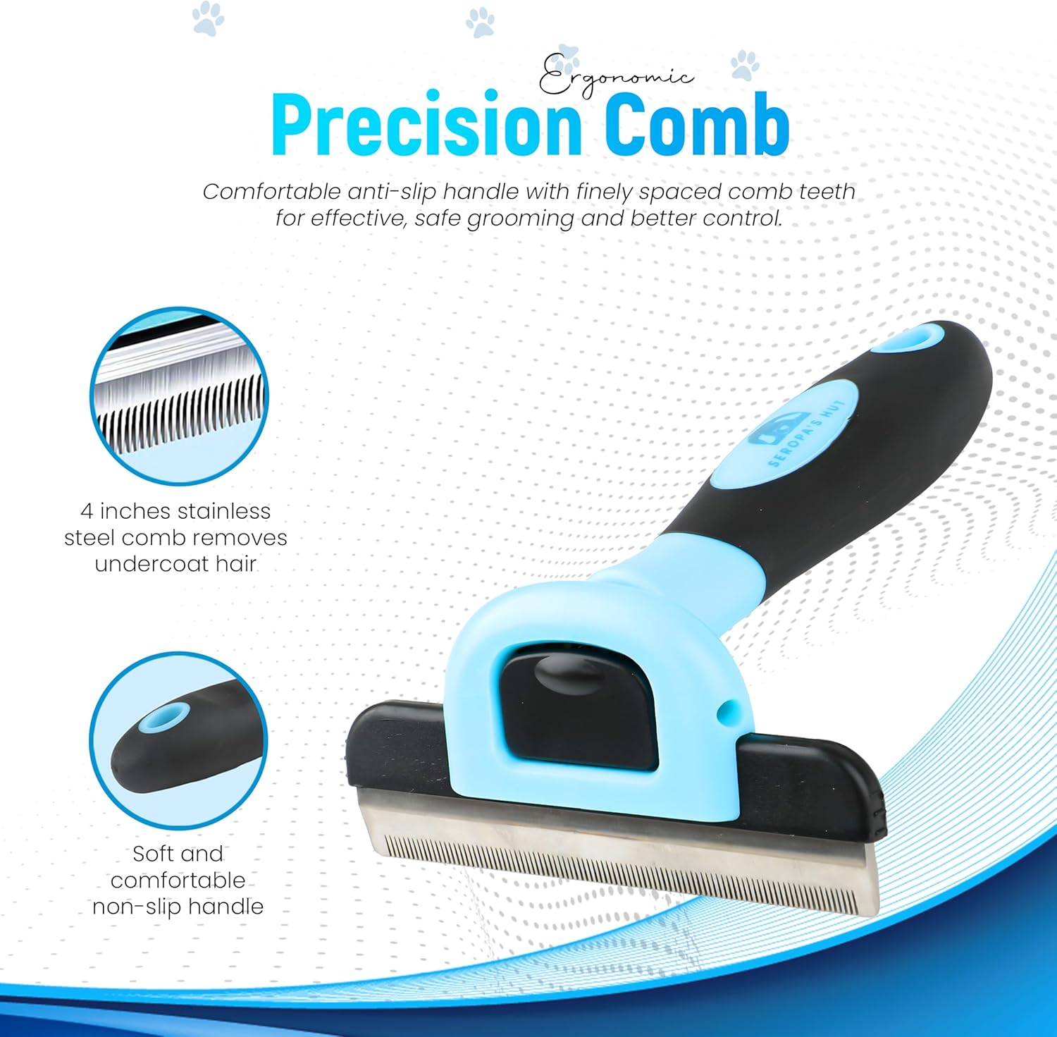 Seropa&rsquo;S Hut Deshedding Brush for Dogs & Cats &ndash; Professional Grooming Tool for Short, Medium & Long Hair &ndash; Push-Button Self-Cleaning Undercoat Remover &ndash; Safe Stainless Steel Blade &ndash; Reduces Shedding by 95% image number 3