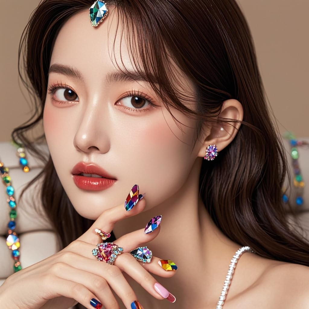 Mix Sizes 300Pcs Crystal Clear AB Nail Art Rhinestones DIY Non Hotfix Flatback Acrylic Nail Stones Gems for 3D Nails Art Decorations Mix Colors image number 3