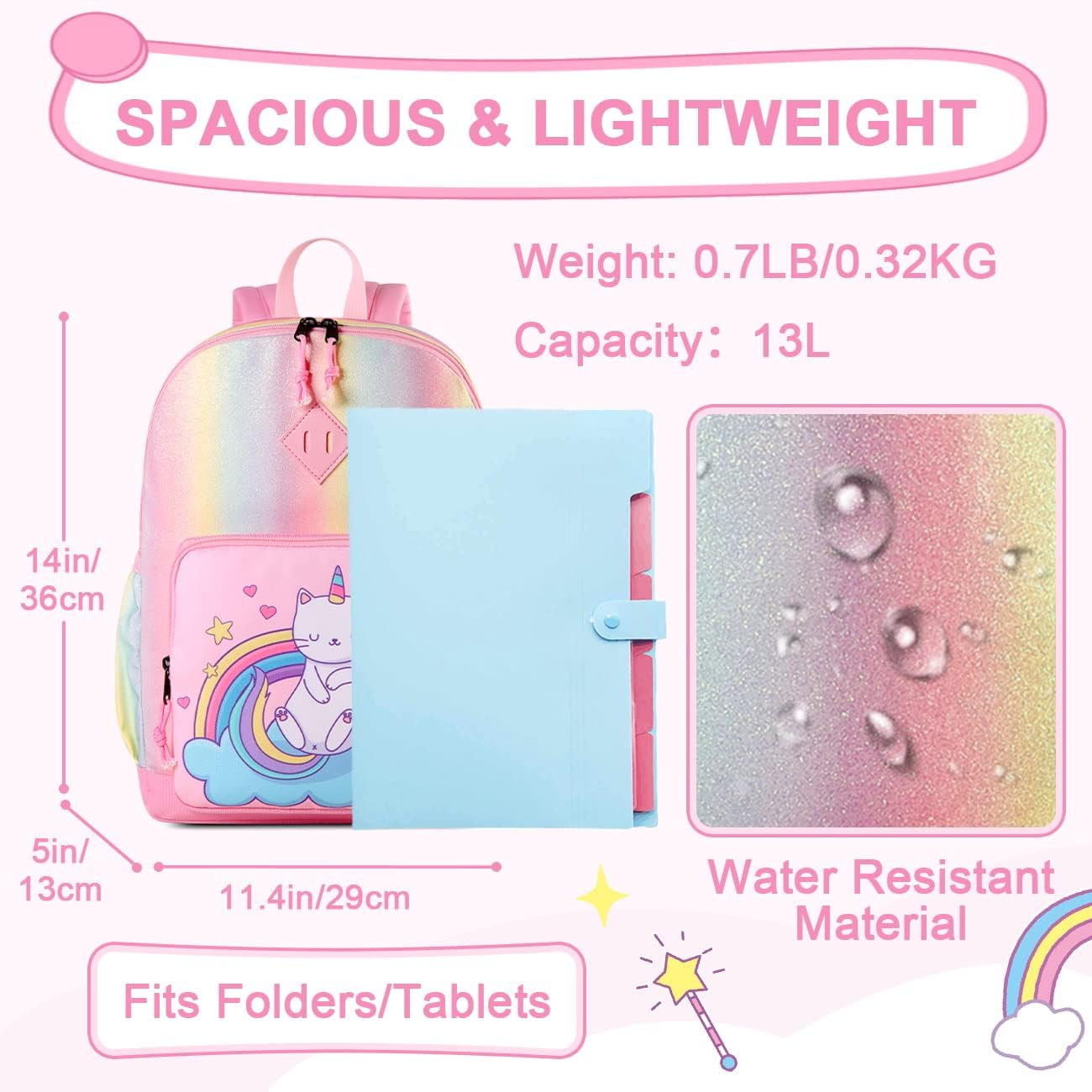 Backpack for Little Girls, VASCHY Cute Rainbow Lightweight Water Resistant Toddler Preschool Kindergarten Backpacks for Kids with Chest Strap image number 1