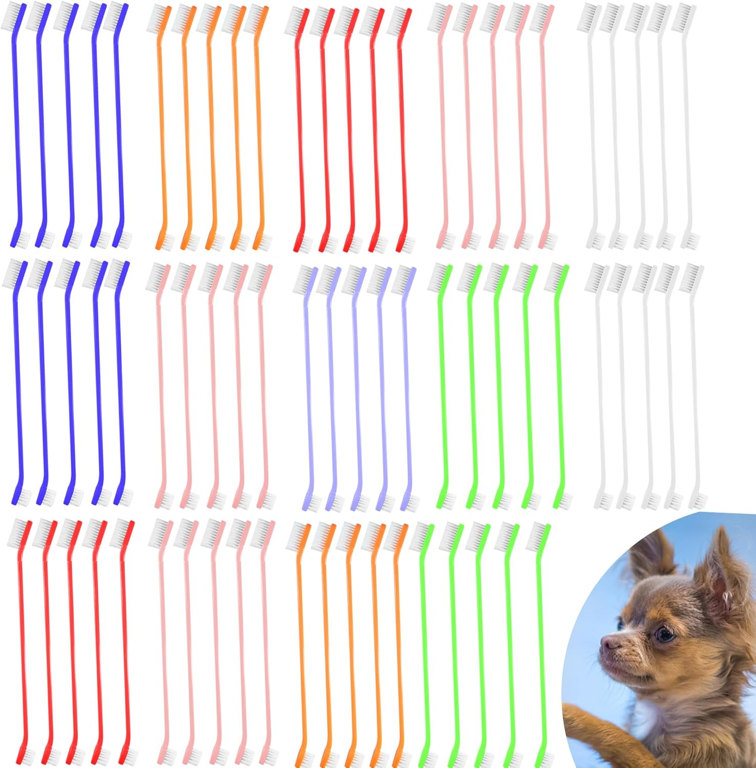 70 Pieces Dog Tooth Brush Pet Toothbrush, Dual Headed Dog Cat Tooth Brushes, Multicolored Soft Grooming Pet Toothbrush for Small and Large Pet Teeth Cleaning Dental Oral Care image number 1