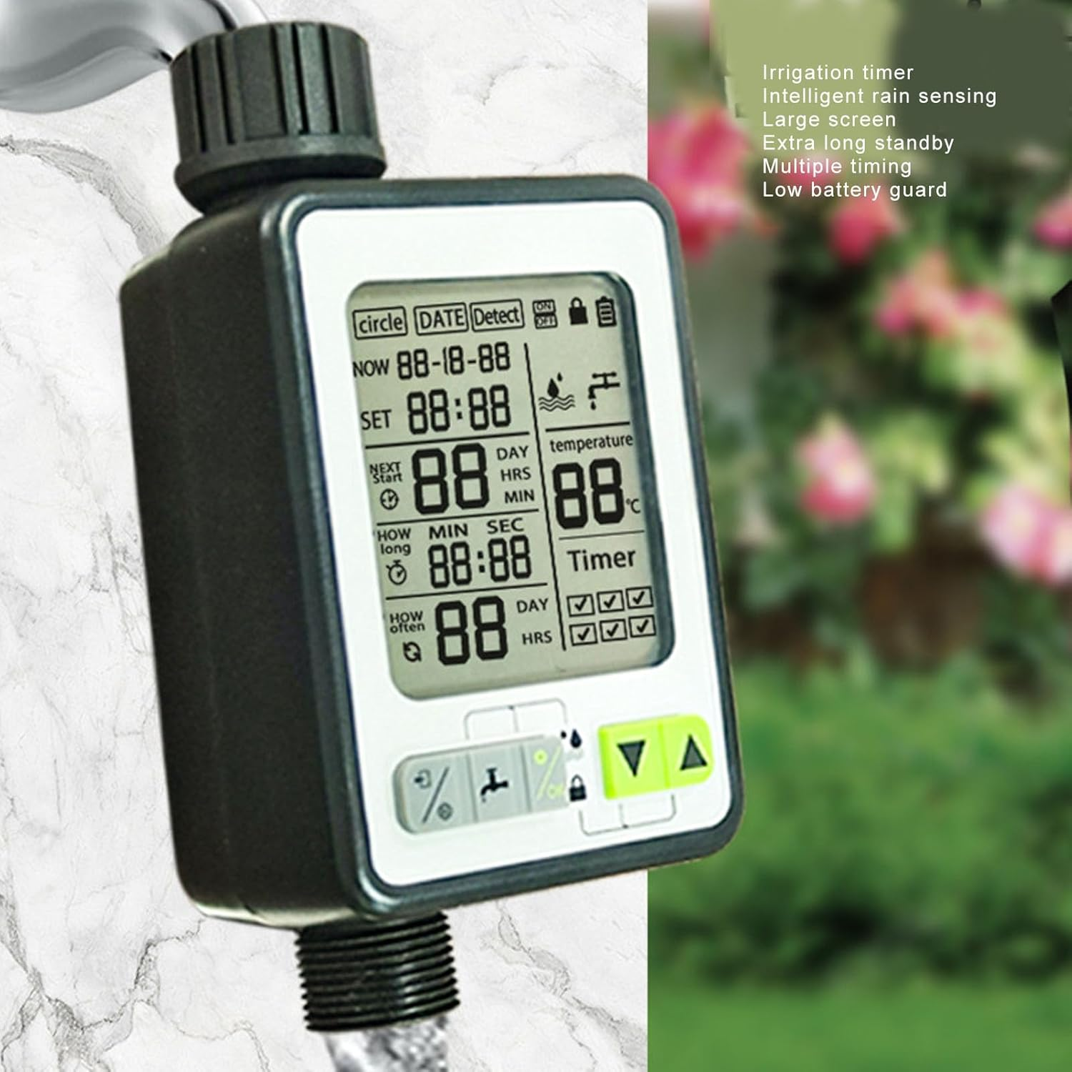 Digital Irrigation Water Timer, 3.2In Screen 3 Modes Rain Sensing System Timer with Temperature Control for Lawn, Potted Plants, Vegetable Plots, Courtyards, and Nurseries image number 5