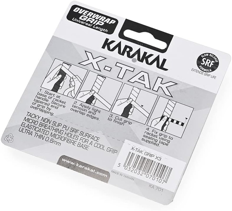 Karakal X-TAK Grip KA701 Grip, Compatible with All Racquet Sports, White, 3 Rolls