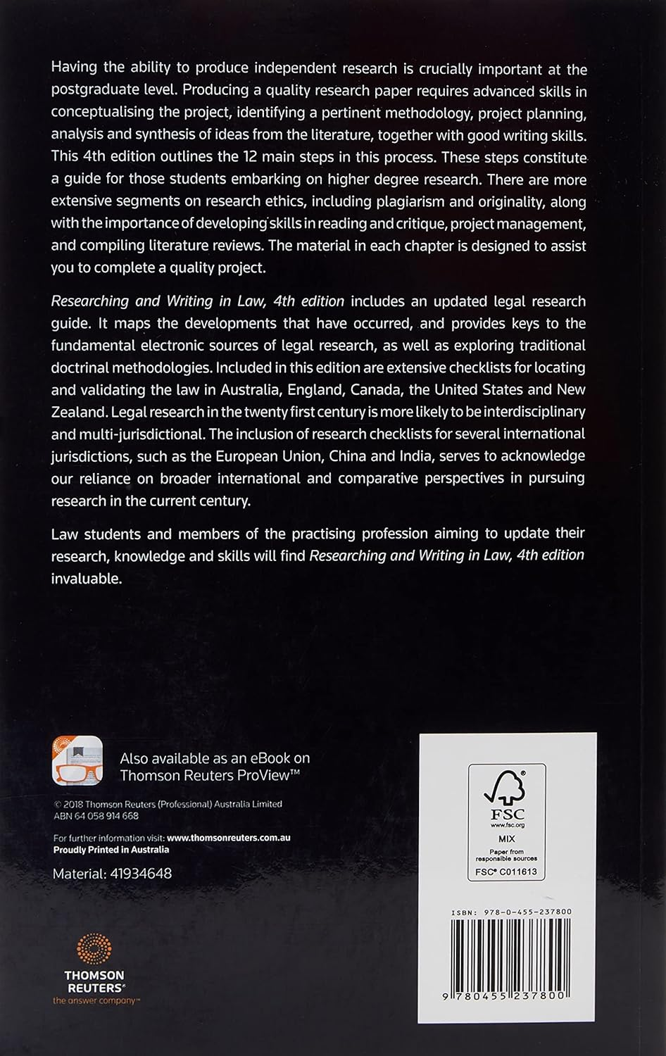 Researching and Writing in Law 4Th Edition Book