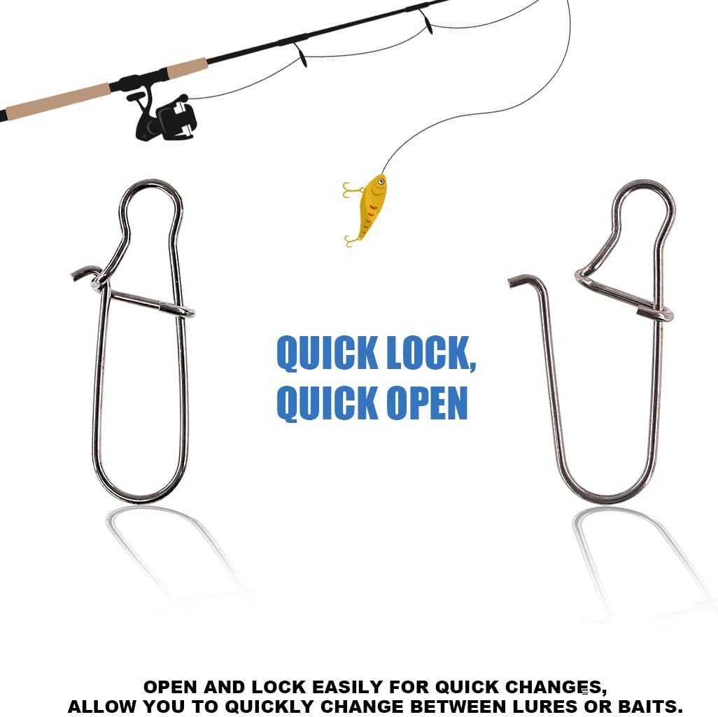 Glarks 250Pcs #1#2#4#6#8 Strong Stainless Steel Duo Lock Snaps Nice Swivel Slid Rings Fishing Lure Hook Connector Freshwater Saltwater Fishing Gear Accessories Assortment Kit - Test: 40LB-220LB image number 2