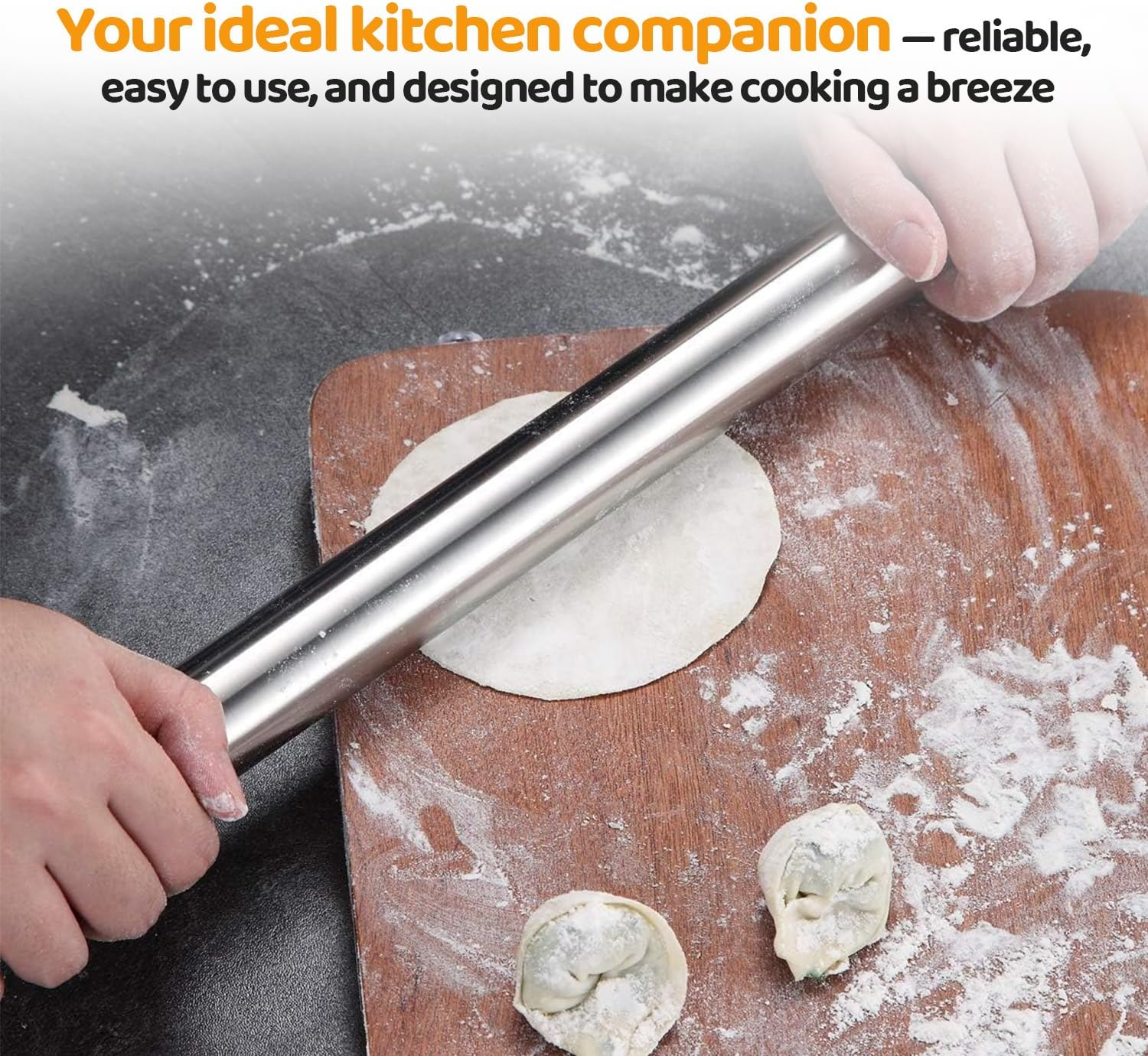 Stainless Steel Rolling Pin for Baking &ndash; Heavy-Duty Dough Rolling Pin for Pizza, Cookies & Pastry | Non-Stick, Easy to Clean, Kitchen Essential