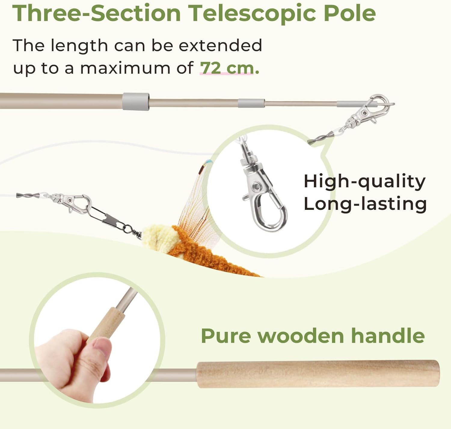 SONGWAY Interactive Cat Feather Toy Set- 6 Pcs Dragonfly Retractable Teaser Wand with Feather Refills with Bell， Cat Feather Toys for Indoor Cats - Insects image number 3