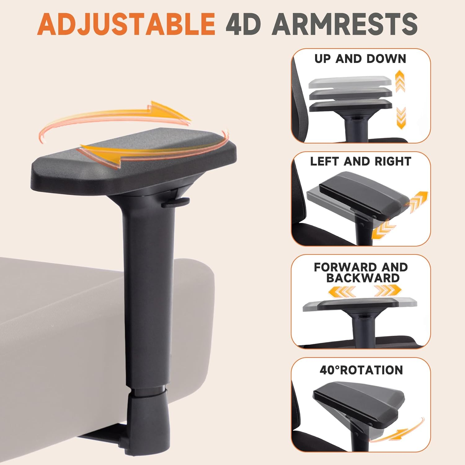 Ergonomic Office Chair,Computer Chair Big and Tall Computer Desk Chair with 4D Armrest,Heavy Duty Mesh Office Chair with Adjustable Lumbar Support with Upgraded Caster Wheels with Headrest image number 3