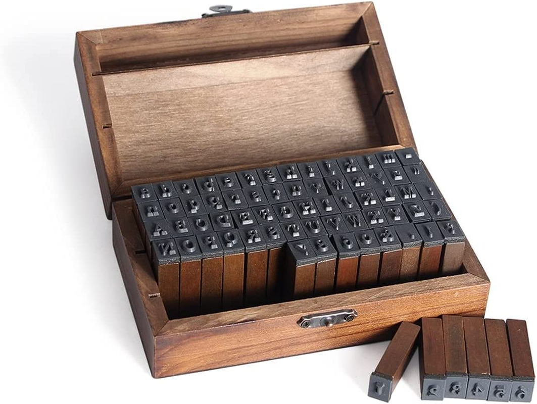 Alphabet Letters Stamps Wooden Rubber Alphabet Letter Multipurpose Number Stamps Stamper Seal Set in a Wooden Box Case Set of 70Pcs image number 1