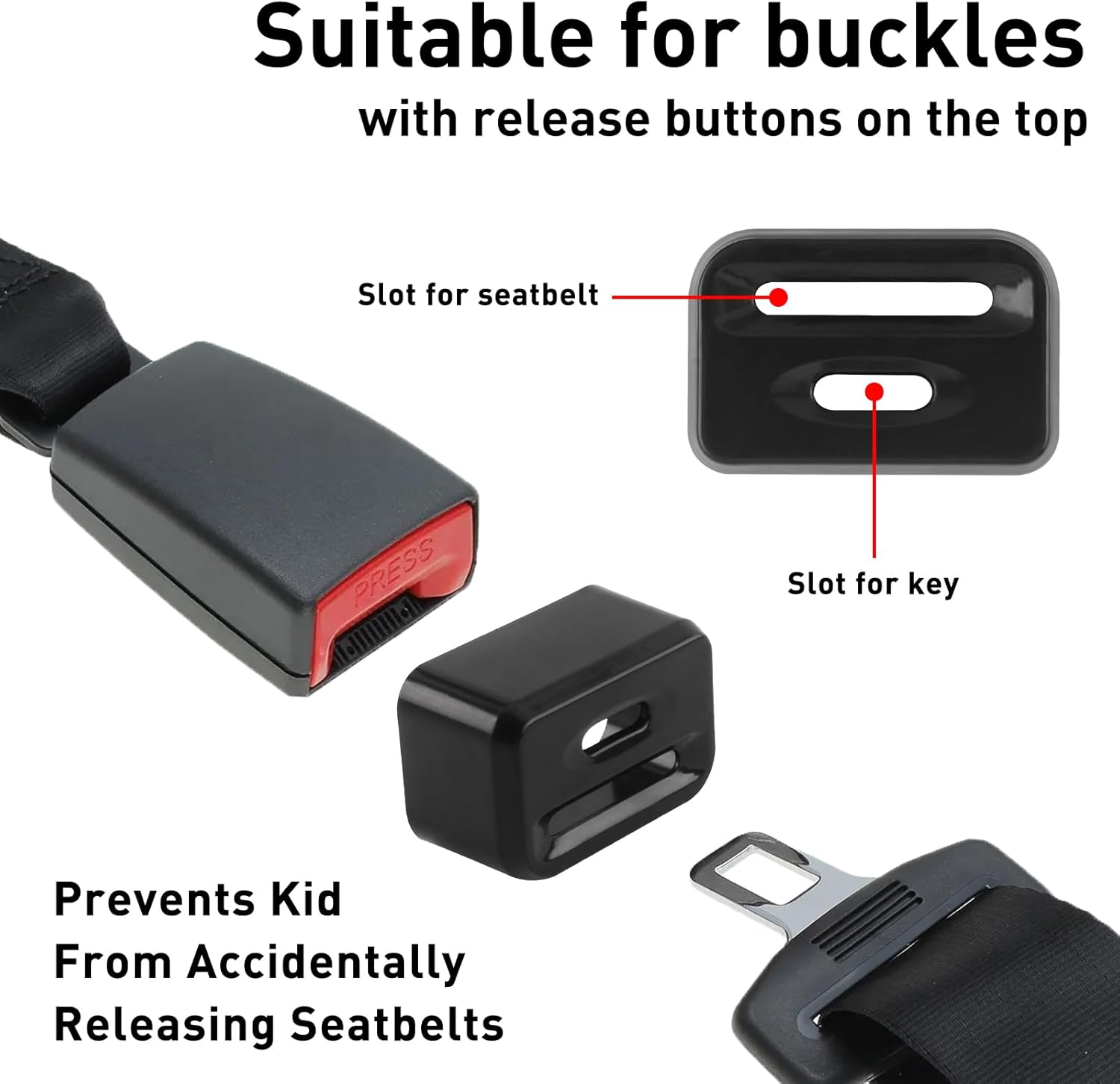 Car Seat Buckle Guard, Kids/Special Needs Seatbelt Locks, Belt Buckle Holders Seat Buckle Covers Locking Clips Fits Most Vehicles(2Pack, Black) image number 3