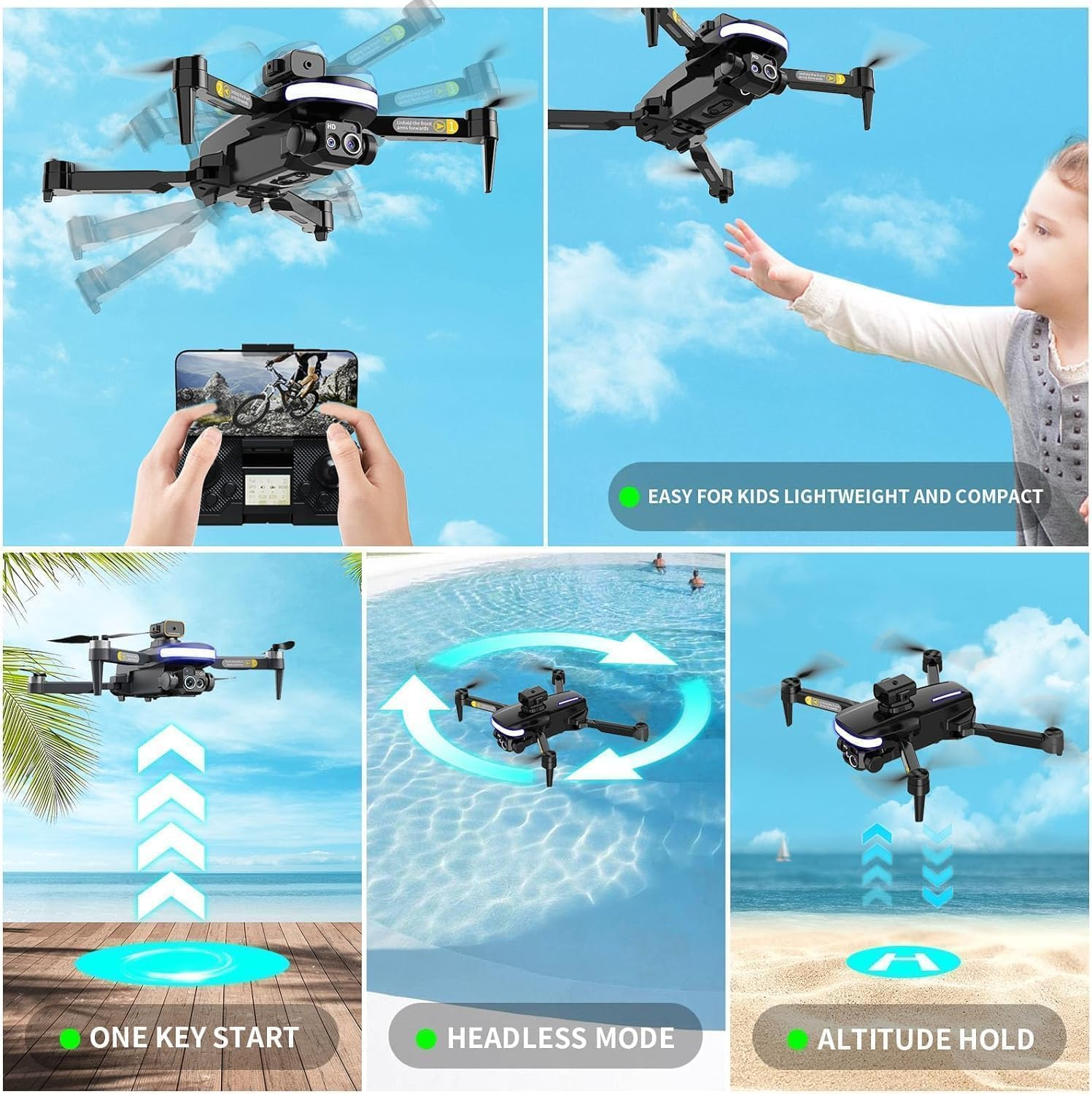 B-Qtech Mini Drone with 4K Camera, RC Foldable Wifi Drone, 2 Batteries, 360&deg; Obstacle Avoidance, Easy to Fly Kids Gifts Toys for Boys and Girls image number 5