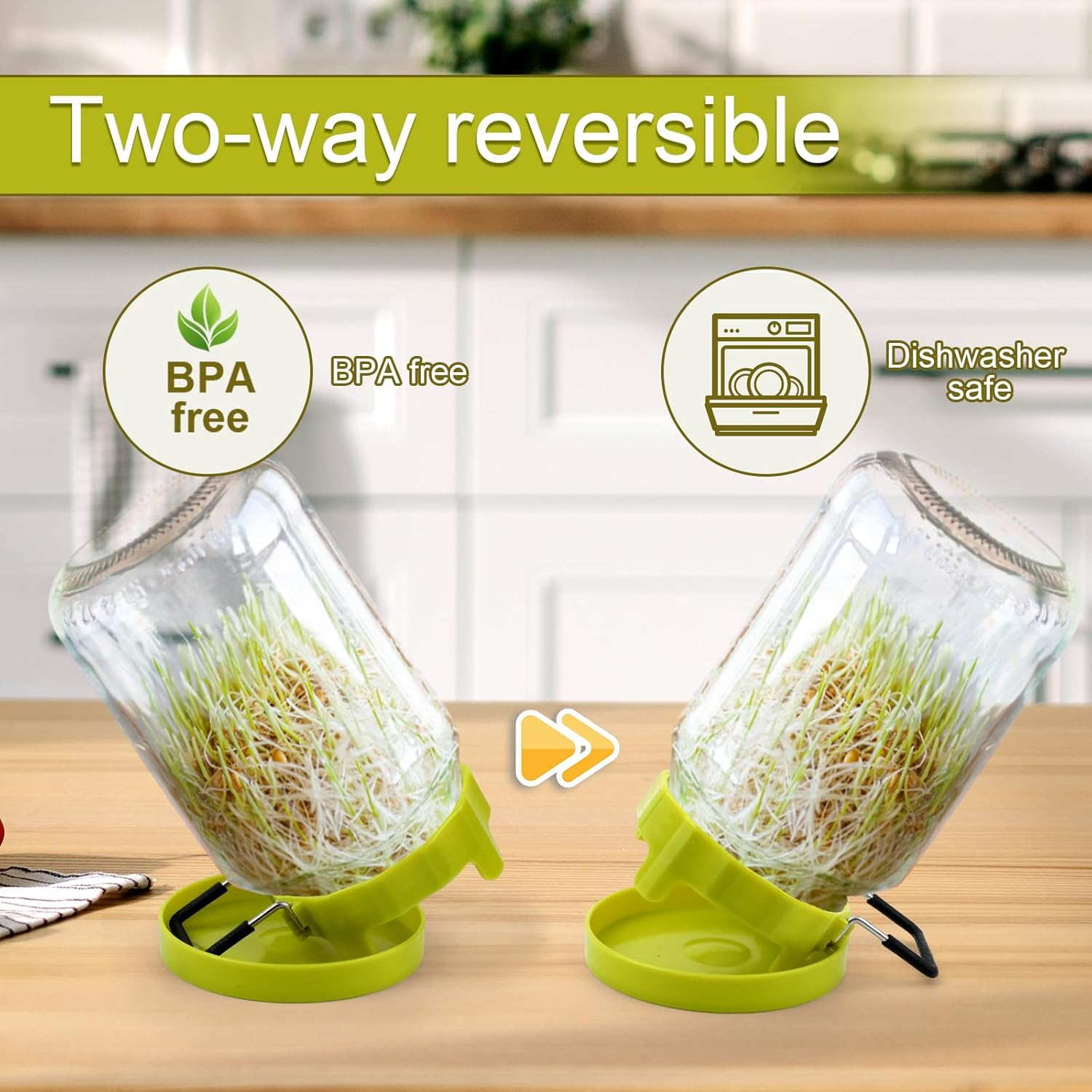 Sprouting Lid, Stainless Steel Mesh Screen Strainer Lids Sprouts Growing Germination Kit with Draining Stand and Tray for Wide Mouth Mason Jars, Grow Bean Sprouts, Alfalfa, Broccoli Seeds image number 2