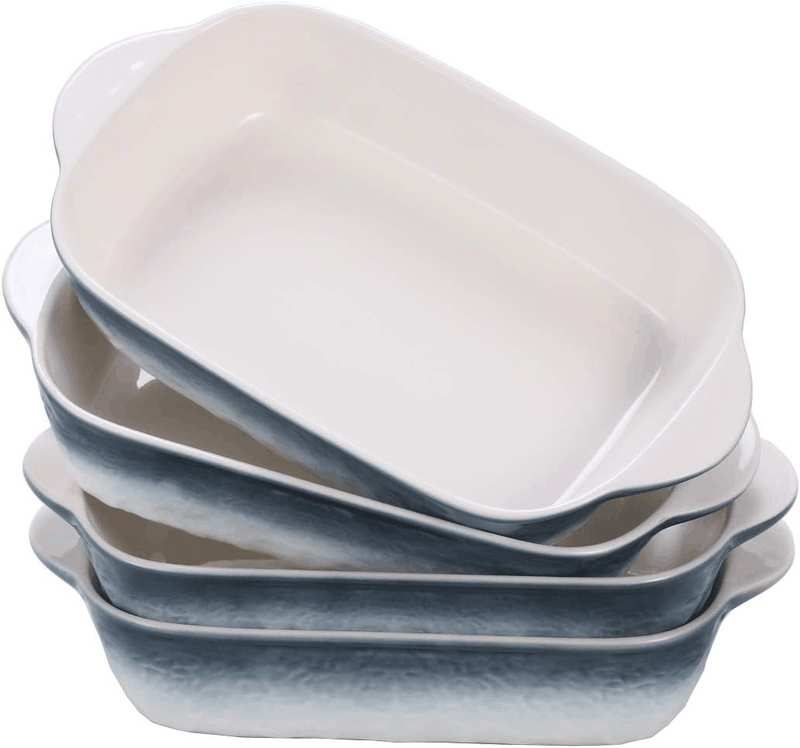 20Oz Small Ceramic Baking Dishes, 7.5L X 5.4W Inch Stone Embossed Pattern Bakeware with Double Handles, Individual Rectangular Baker for Lasagna, Casserole - Set of 4 (Gray) image number 6